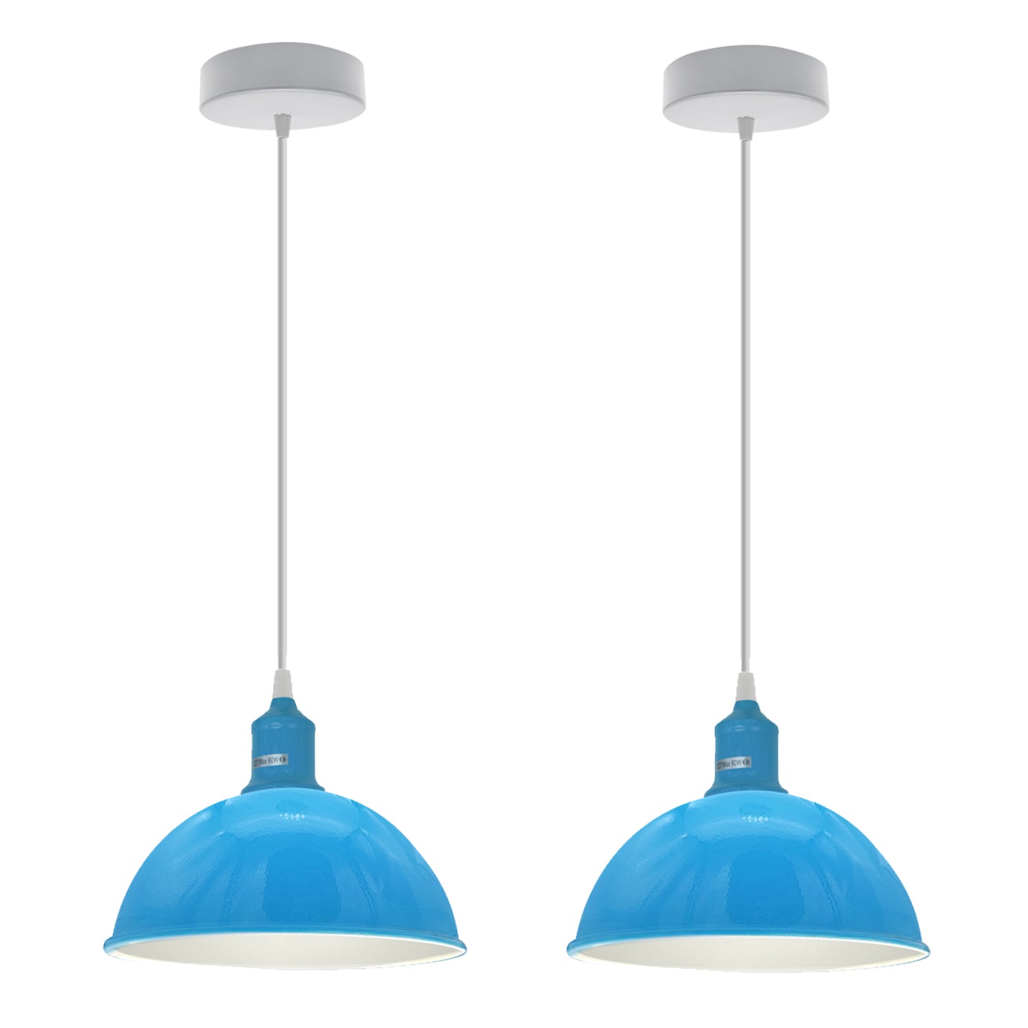 2 Pack Blue Dome Metal Pendant Lamp Shades, Inner White, E27