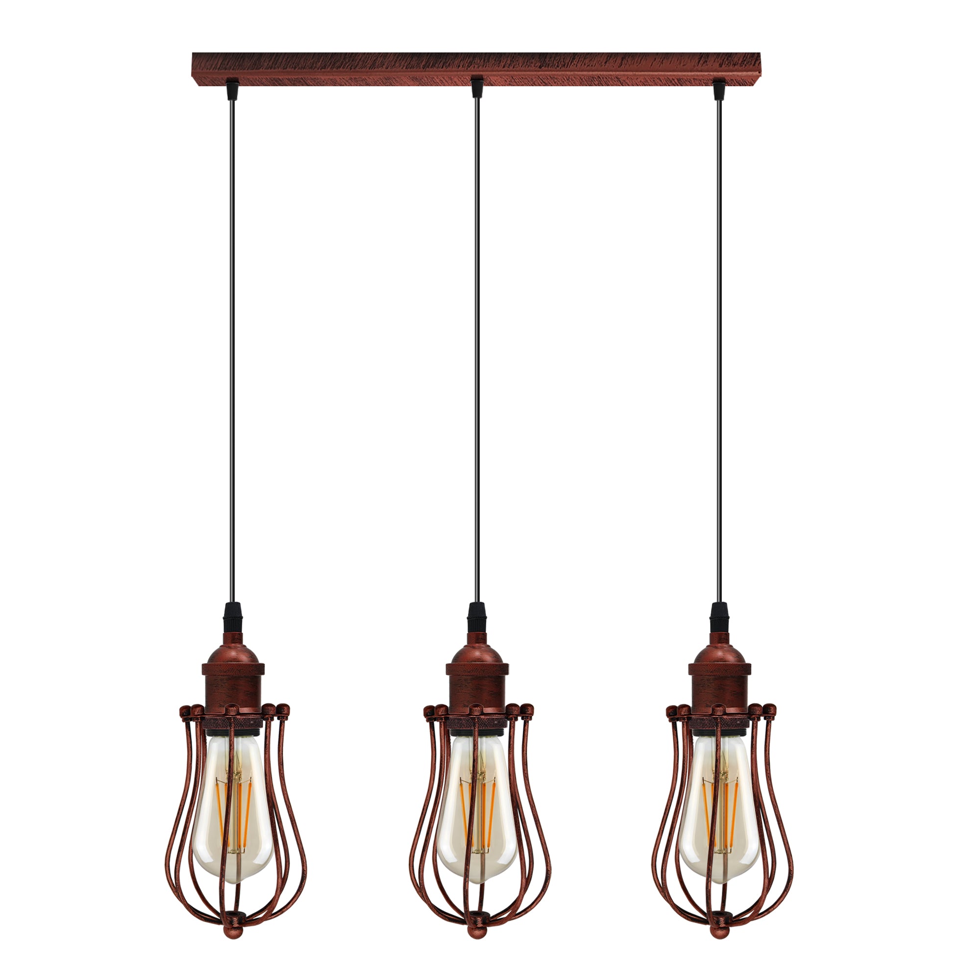 3-Head Vintage Industrial Red Metal Pendant Light, E27