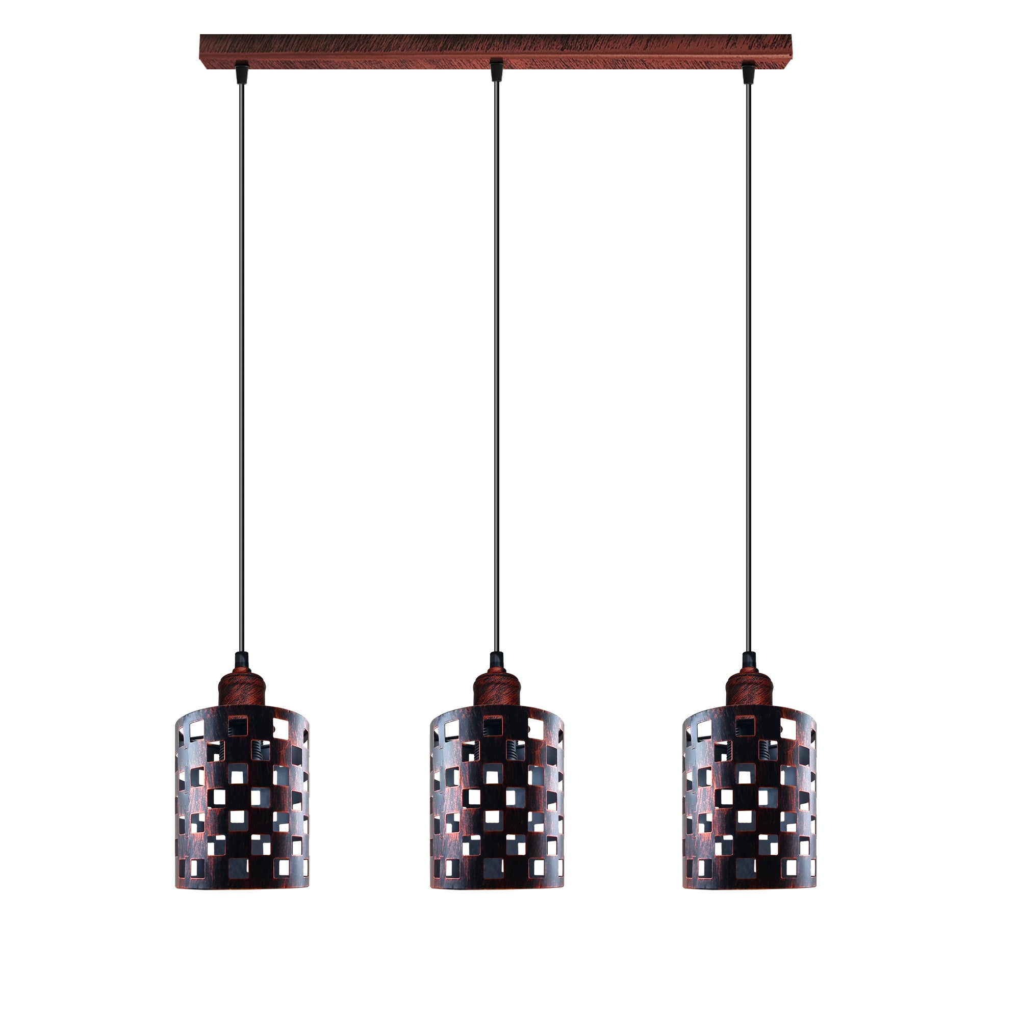 Vintage Industrial Red 3-Head E27 Metal Cage Pendant Light