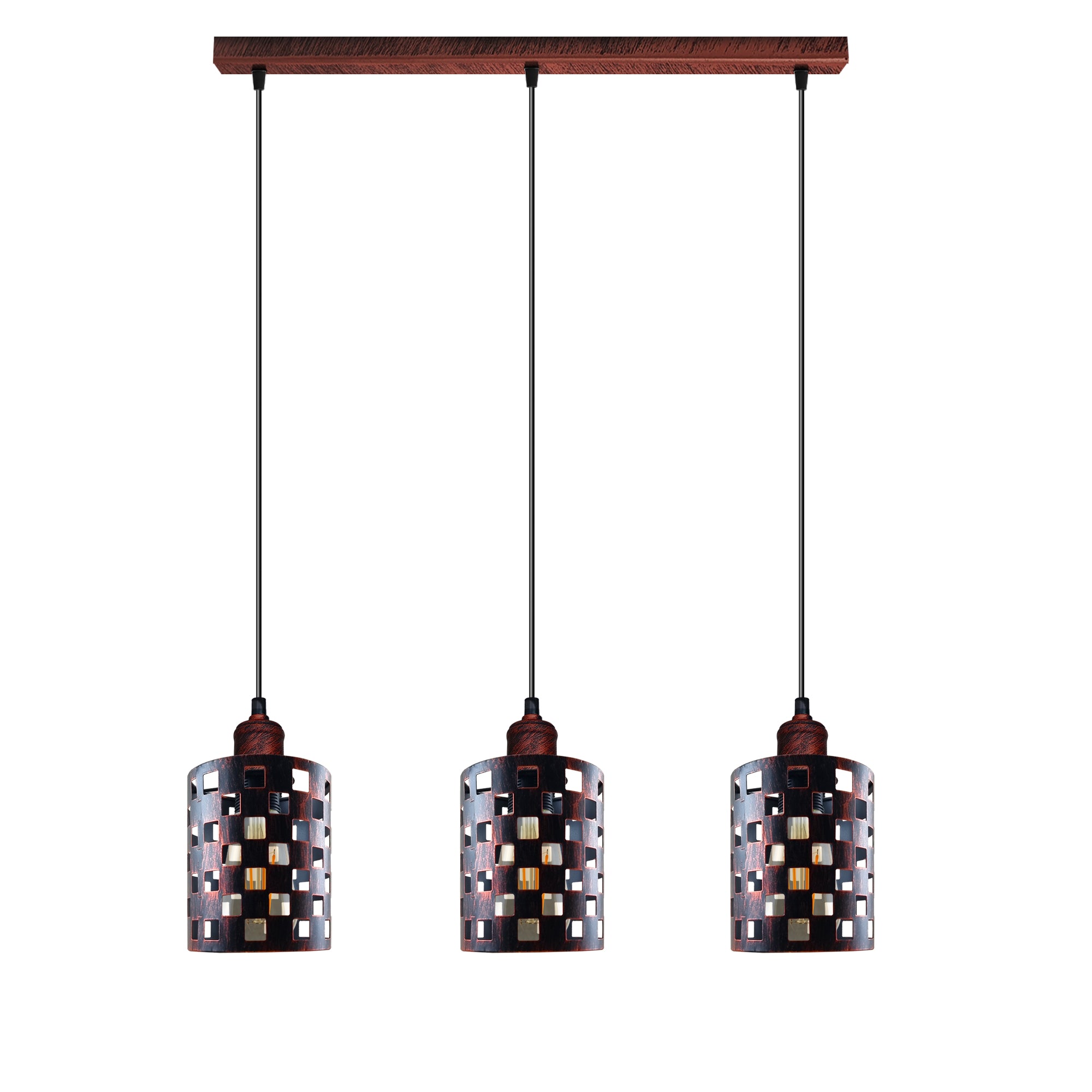 Vintage Industrial Rustic Red 3-Light E27 Metal Pendant Light