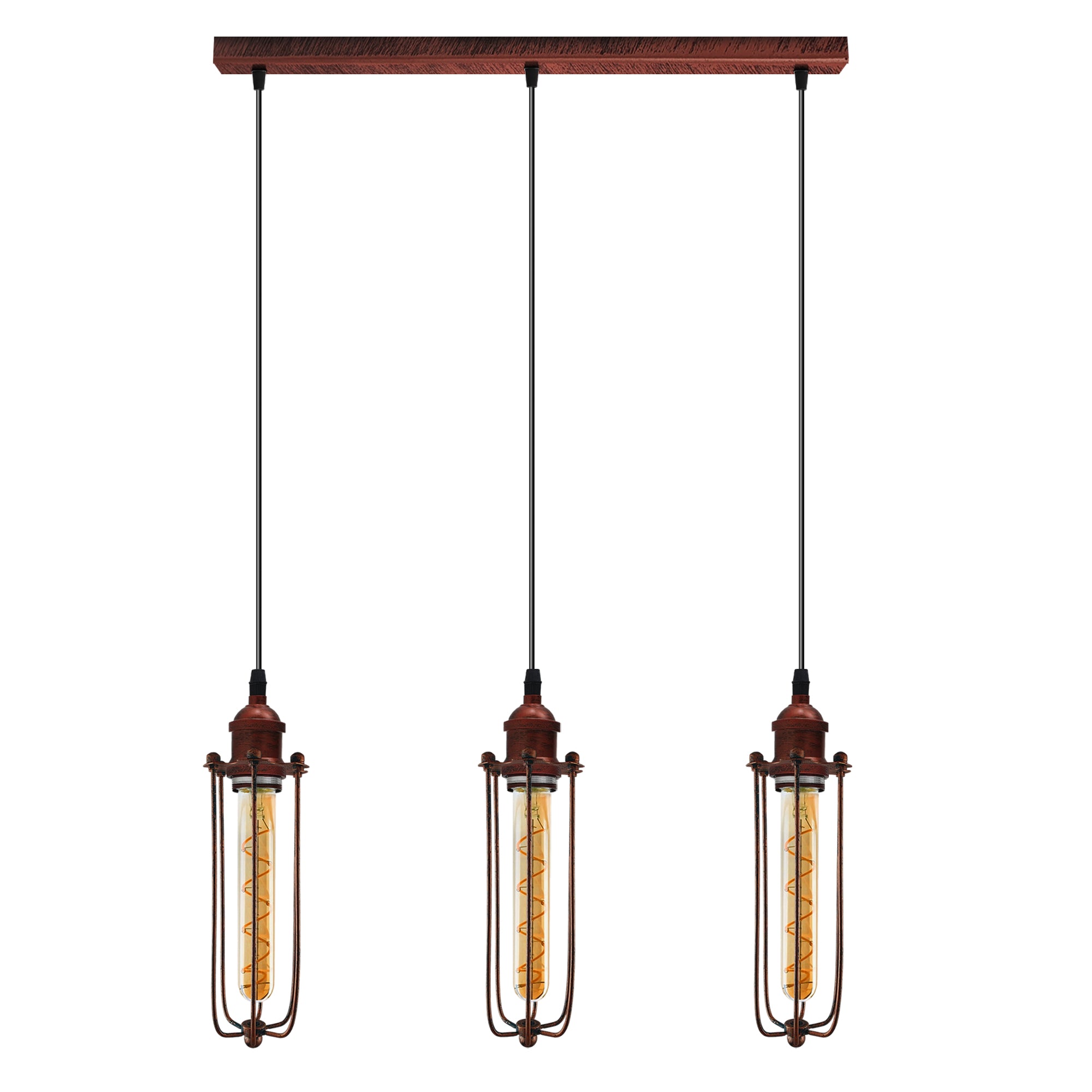 Vintage Rustic Red 3-Head Metal E27 Ceiling Pendant Light