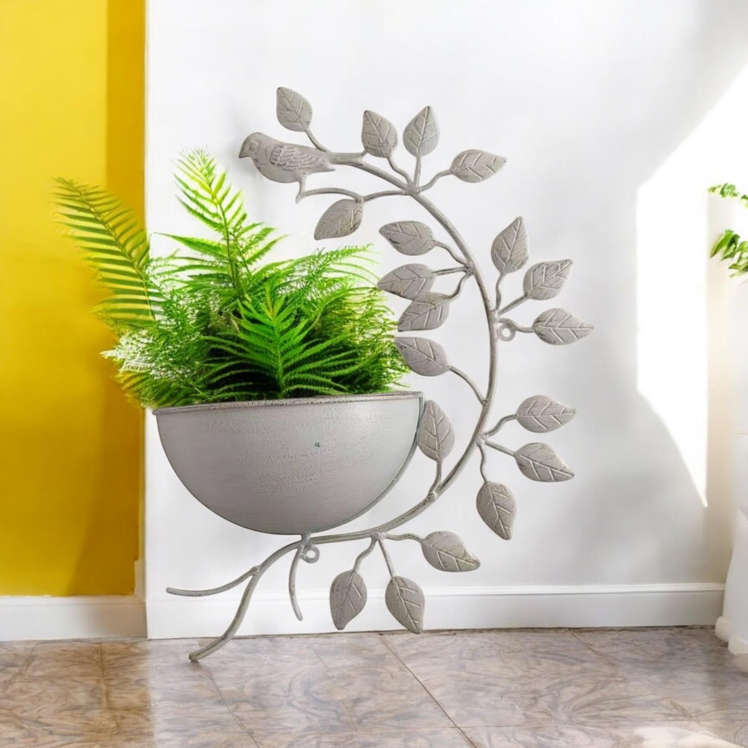 MSL 42cm Cream Metal Garden Planter Quirky Plant Pot