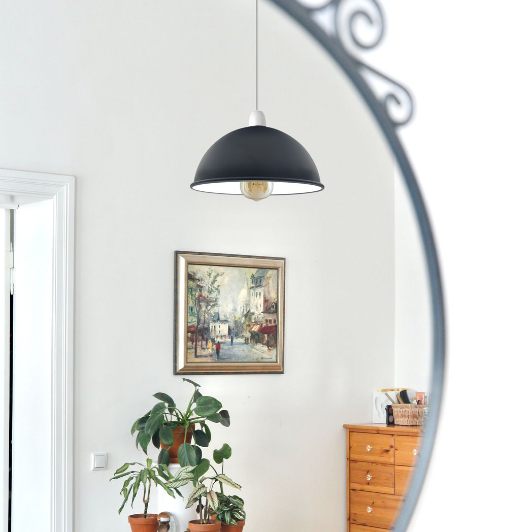 Vintage Black White Industrial Dome Metal Lamp Shade E27 60W