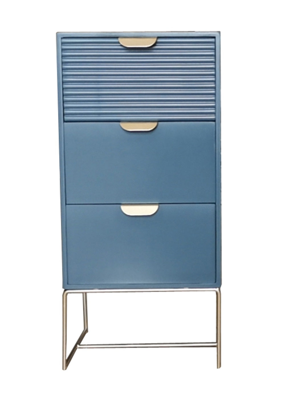 MSL 64cm Blue Wooden 3-Drawer Bedside Table with Scalloped Edge Design