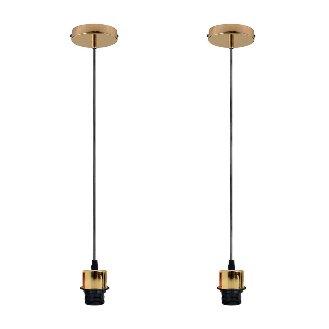 2 Pack Industrial French Gold Pendant Light Fitting, Lampshade Holder Fitting Set With PVC Cable.