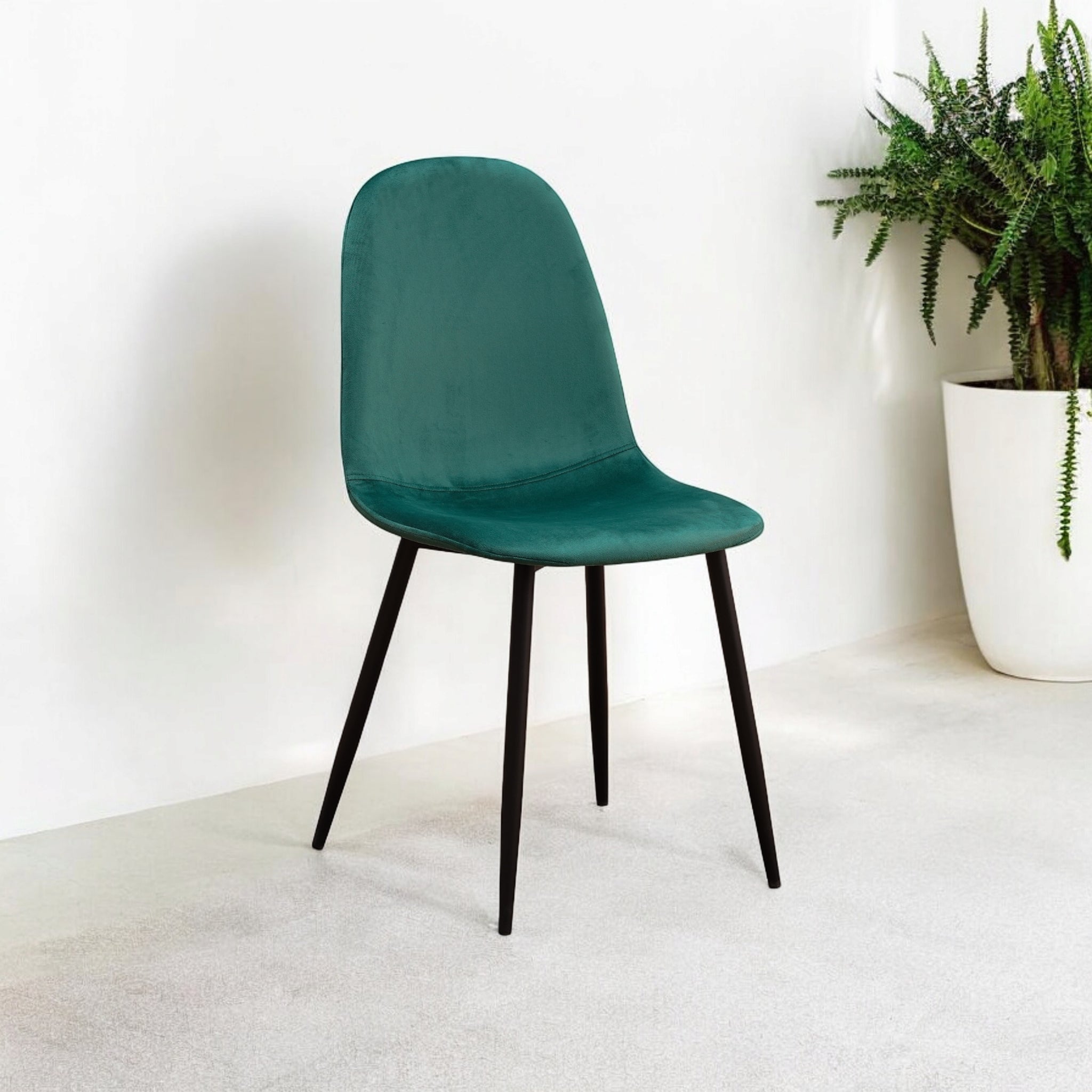 MSL Scandinavian Green Fabric Chair with Black Eiffel-Style Metal Legs, Cushioned Ergonomic Seat