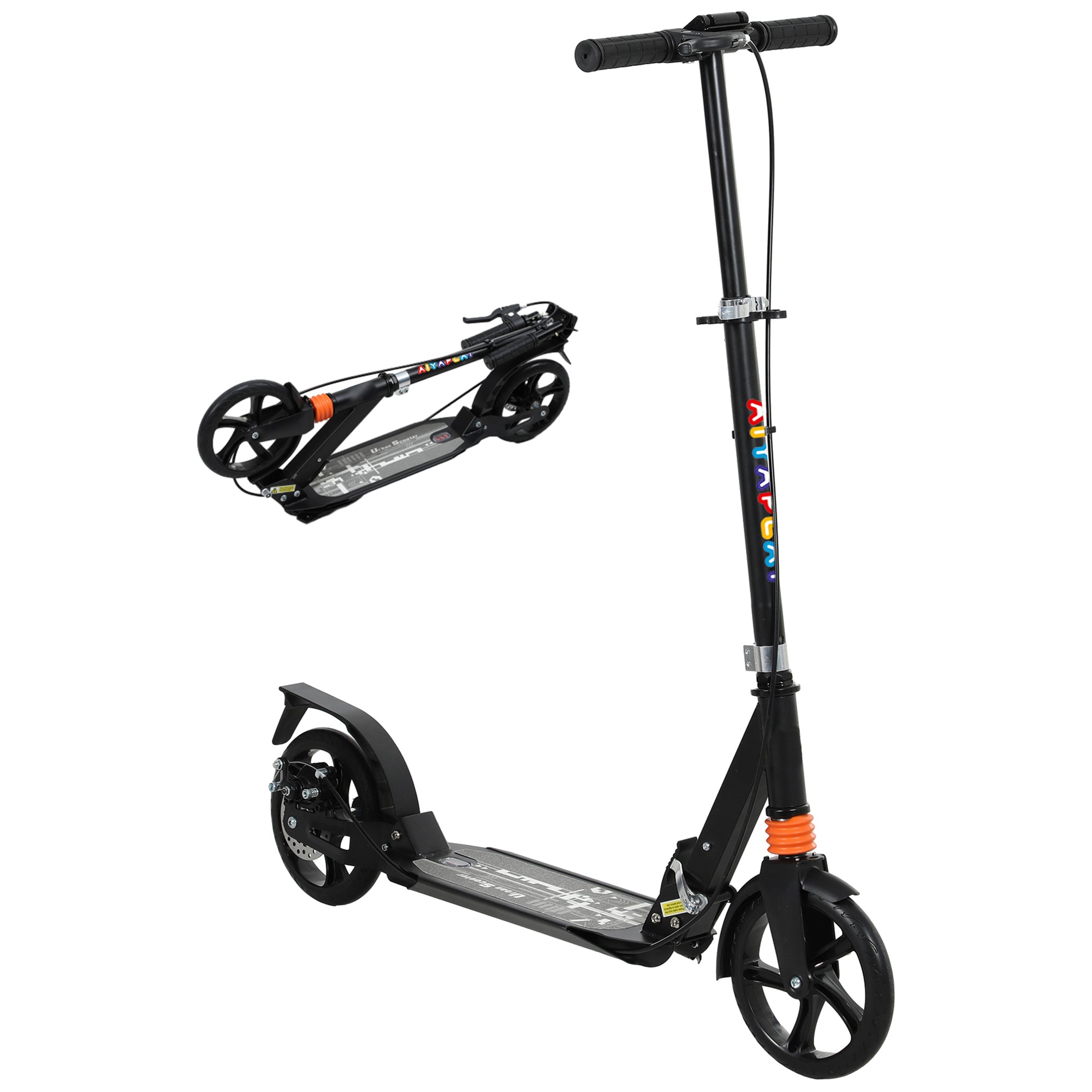 AIYAPLAY Kids Foldable Kick Scooter, Adjustable Handlebar, Black