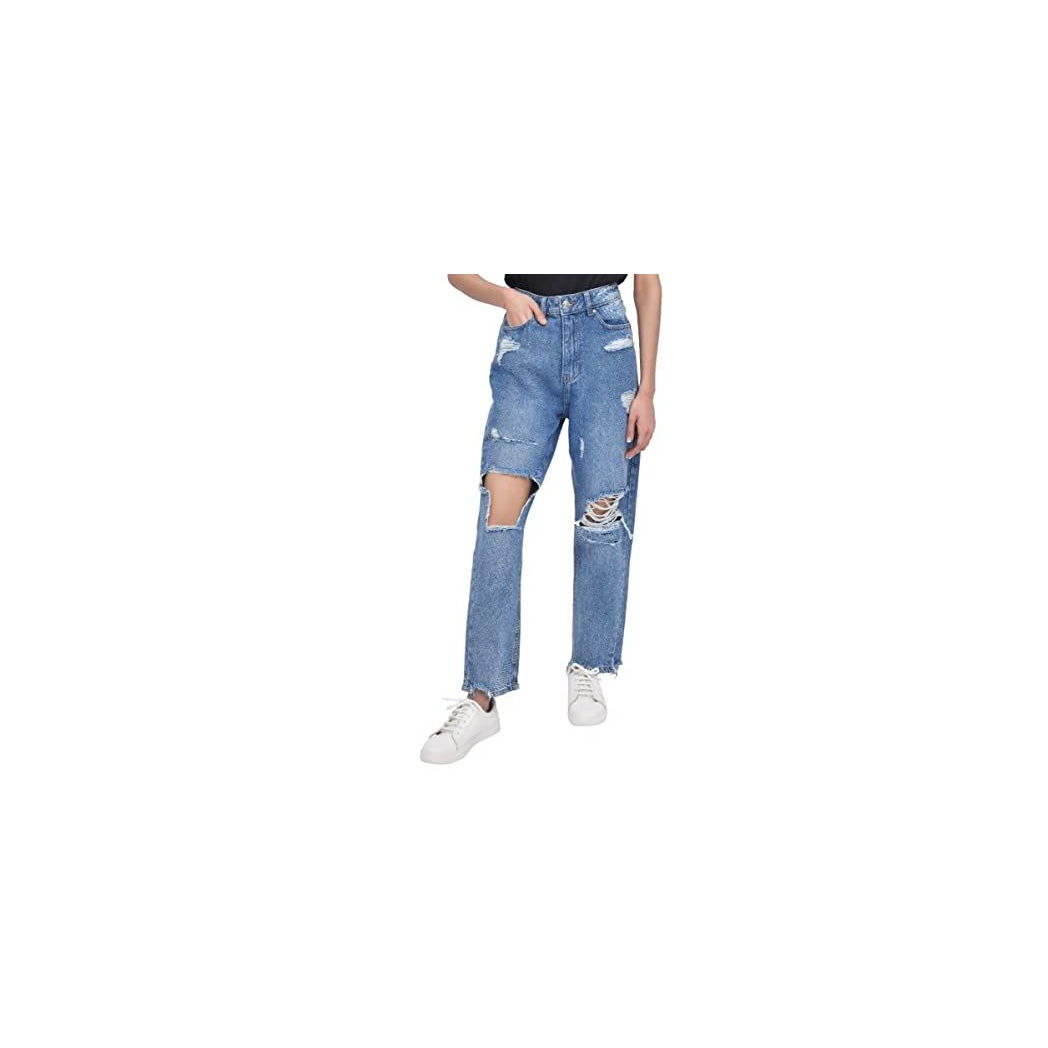 M17 Torn Hem Rip High Waisted Mom Jeans Mid Wash