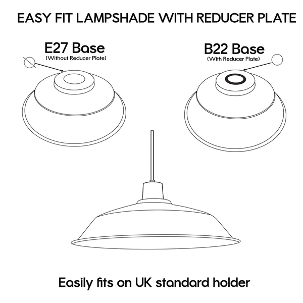 Navy Blue Retro Vintage Lampshade Easy Fit E27 Base Industrial Pendant Metal 36cm Lamp Light Shades