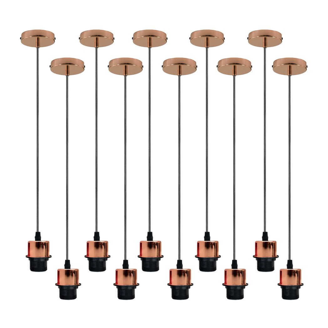 10 Pack Vintage Rose Gold E27 Pendant Light Holders, 95cm Cable