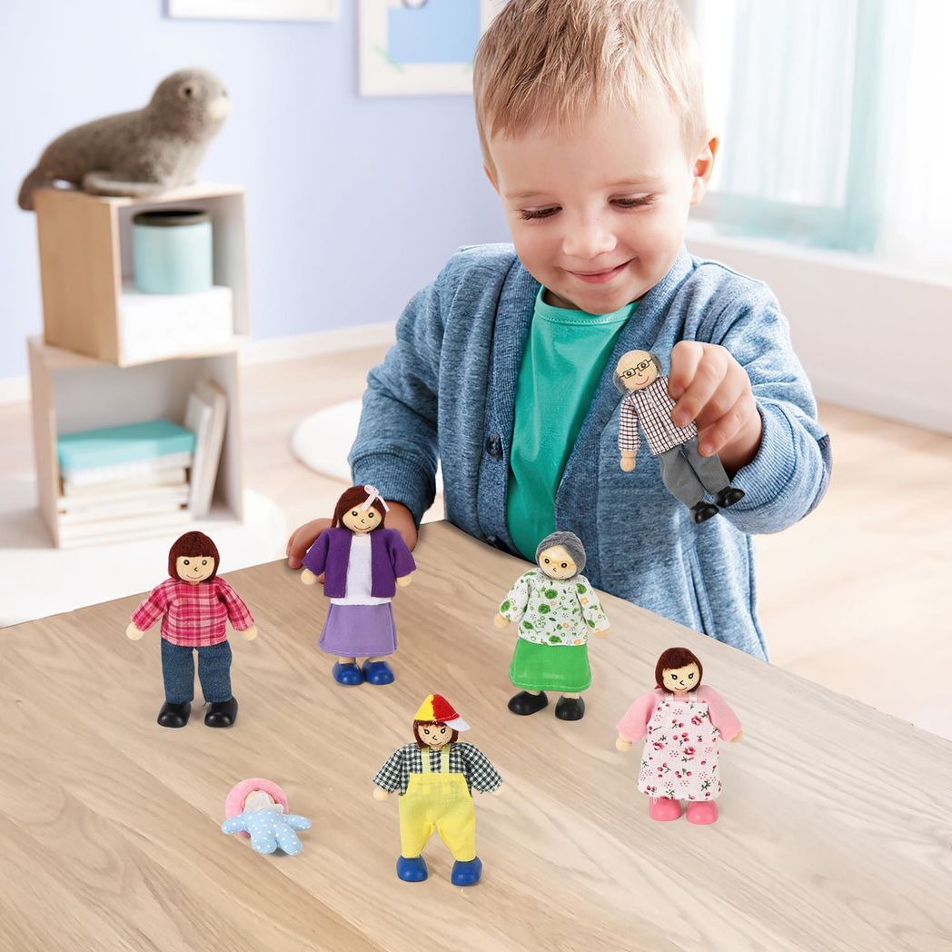 SOKA Happy Family Set 7-Piece Dollhouse Family Figures for Pretend Play