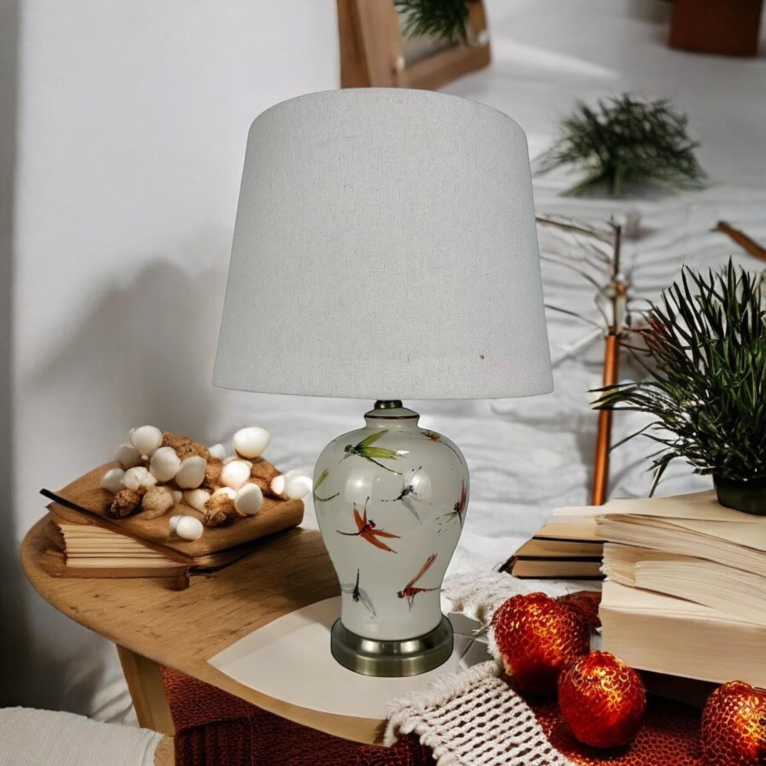 MSL Traditional Ceramic Table Lamp Base and Shade with Inline Rocker Switch, Double Insulated, Suitable for Living Room or Bedroom