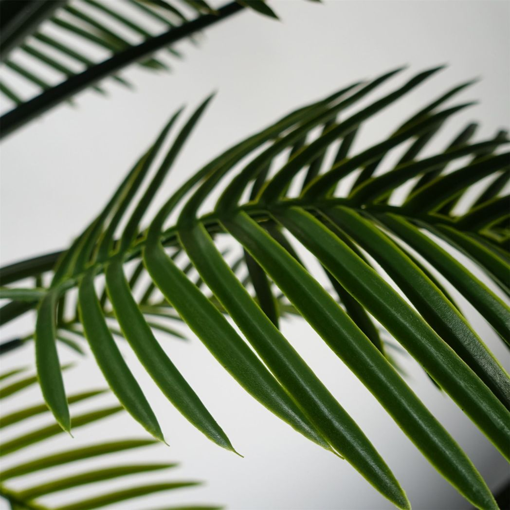 Leaf 125cm UV Resistant Artificial Raphis Palm Tree with Natural Trunk in Weighted Black Plastic Pot