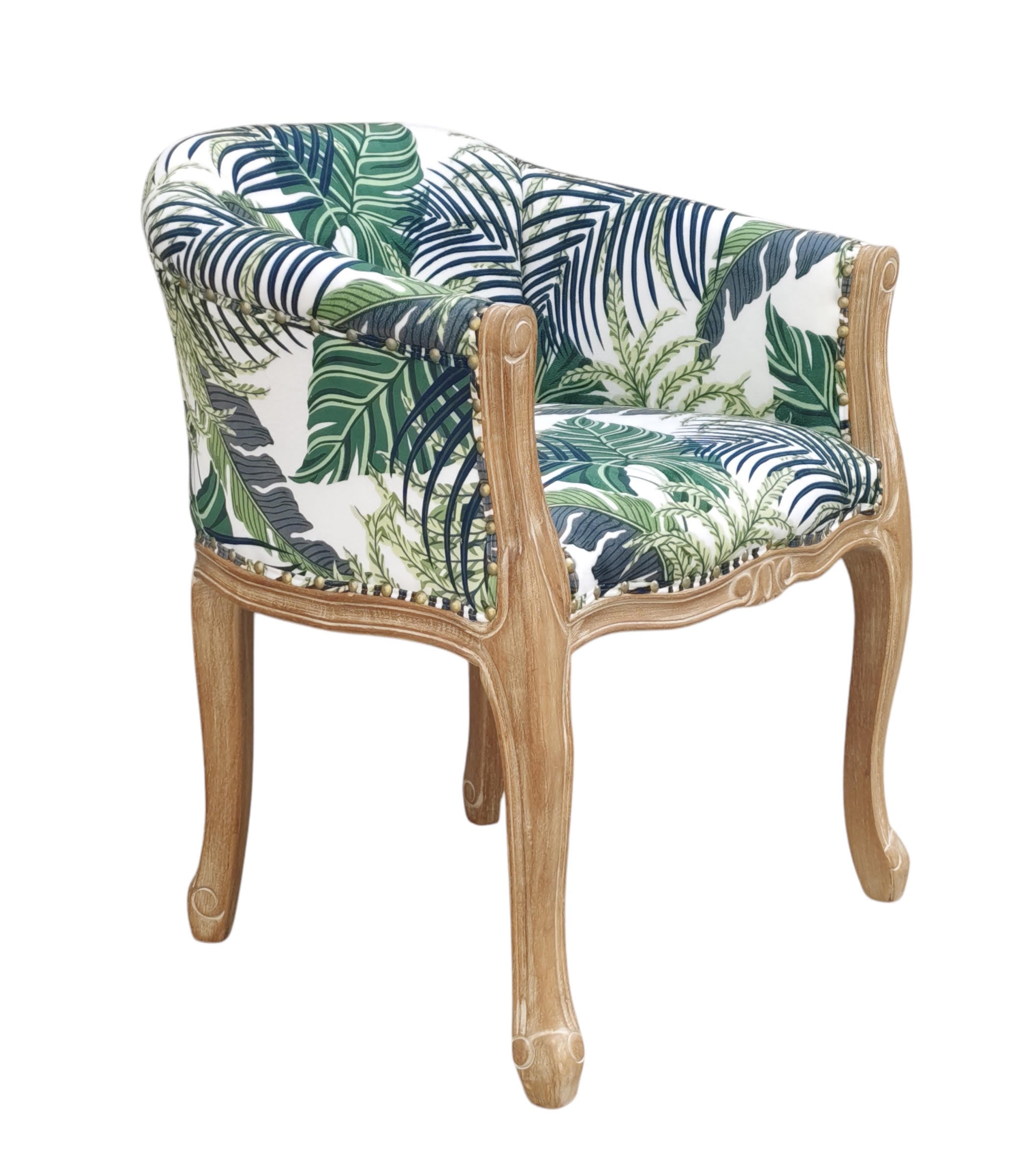 Natural Linen Upholstered Louis Chair with Stud Details
