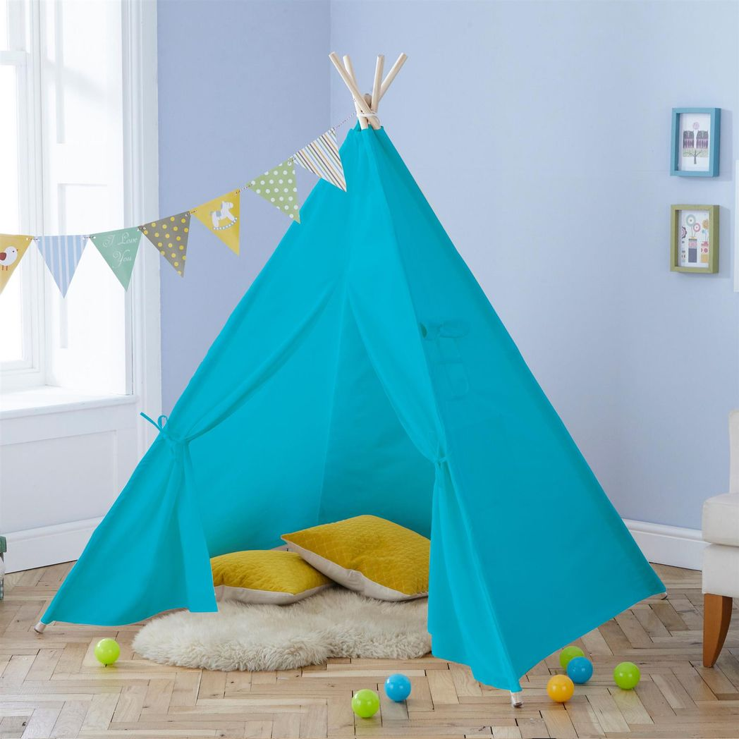Neo Blue Canvas Kids Teepee Tent with Bunting