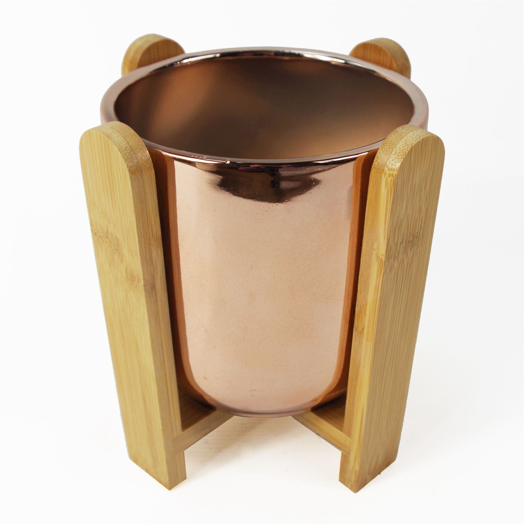 Gold Ceramic Planter with Bamboo Stand, 16cm