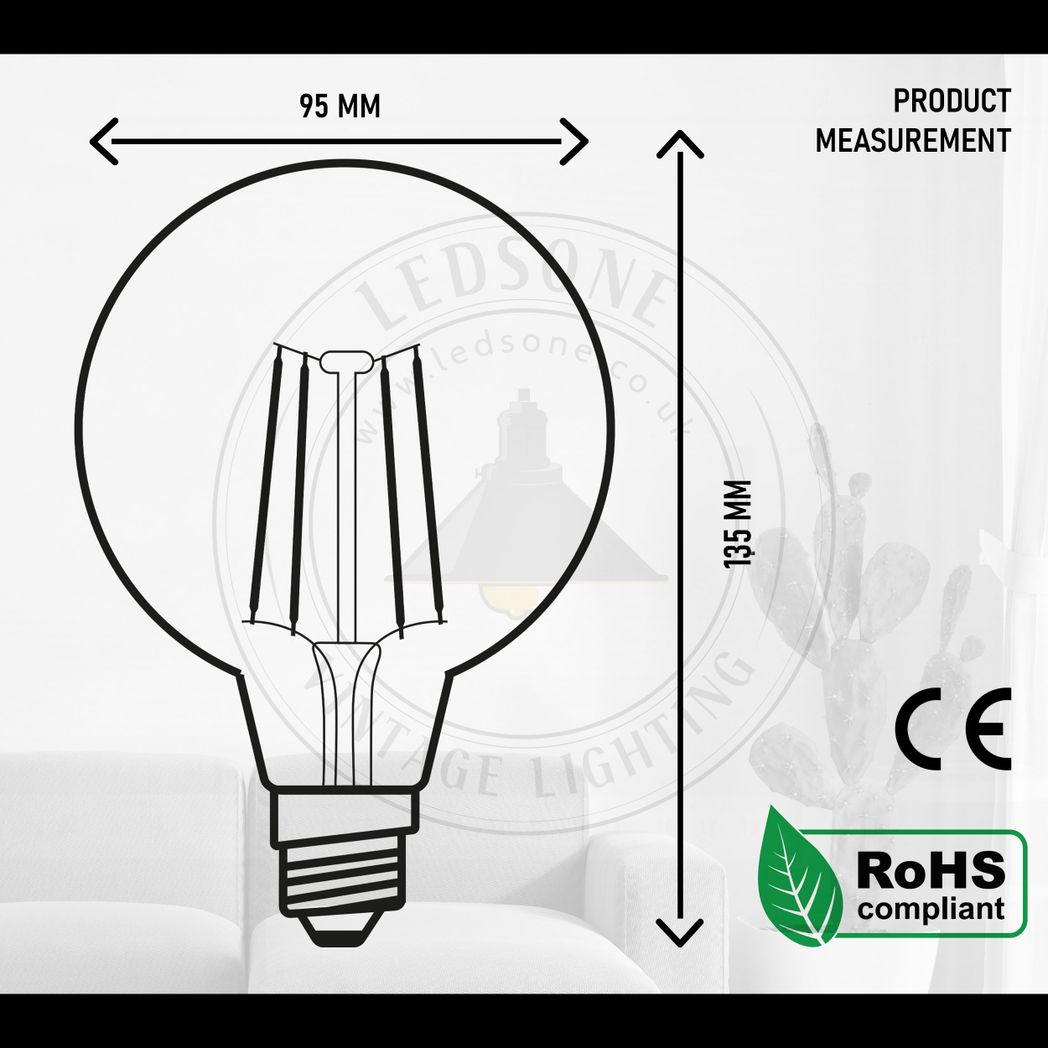 3Pack E27 LED Edison Dimmable Vintage Amber Glass Warm white 2700K Light Bulbs