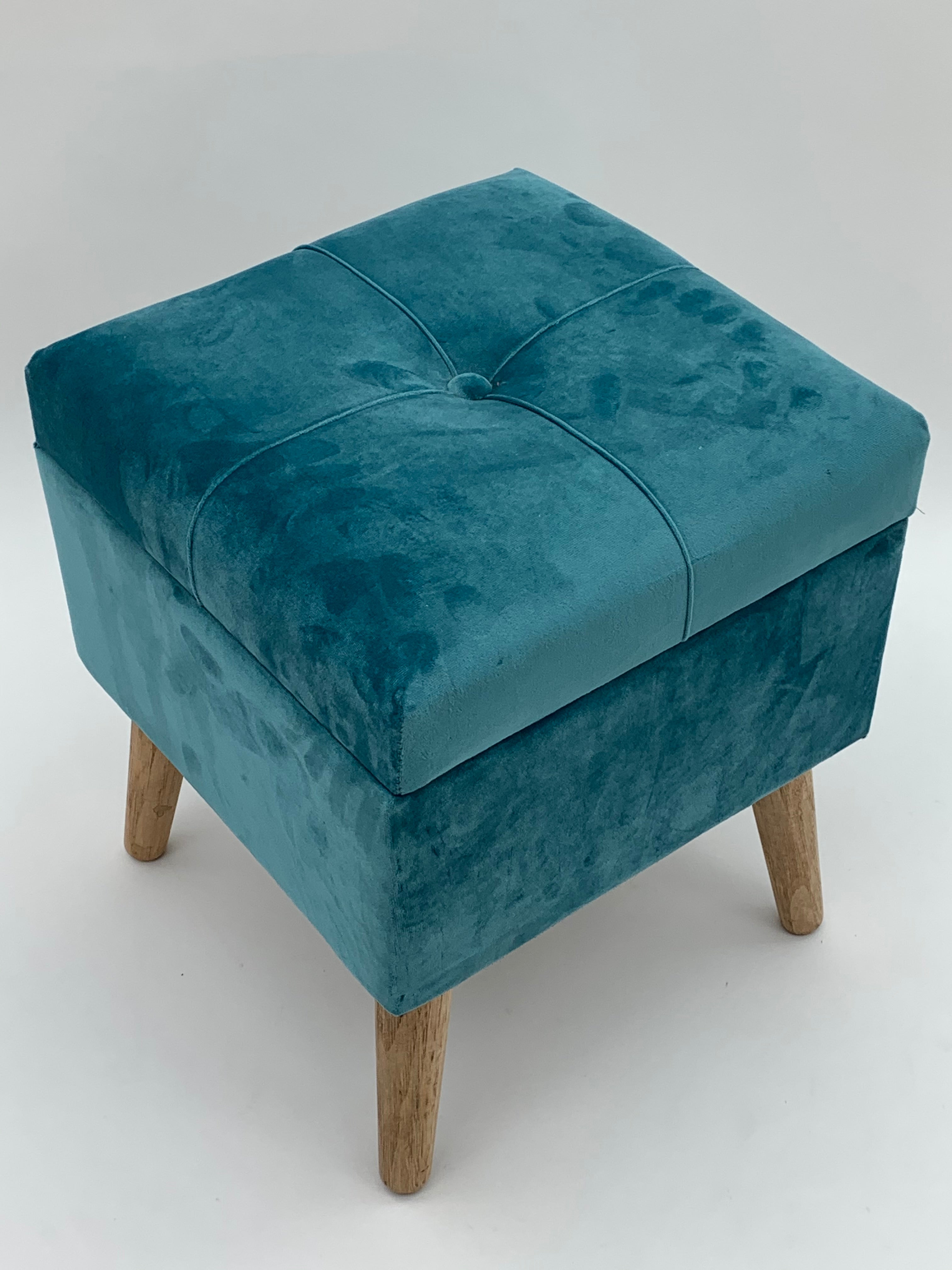 Blue Wooden Trunk Footstool Ottoman with Storage, Square, L33 x W33 x H42 cm