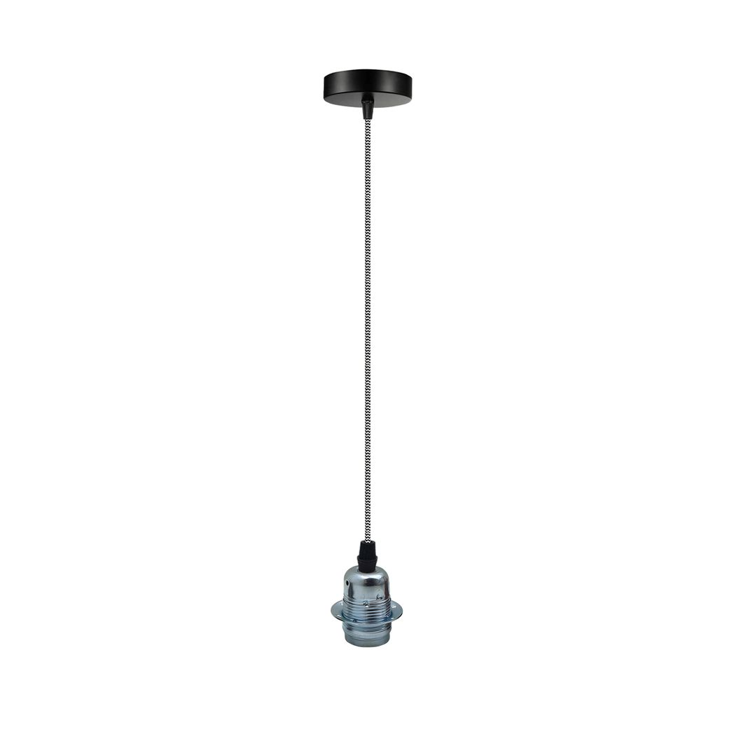 Vintage Industrial Chrome Pendant Light Fitting, lampshade Holder Fitting Set with 2m Cable.