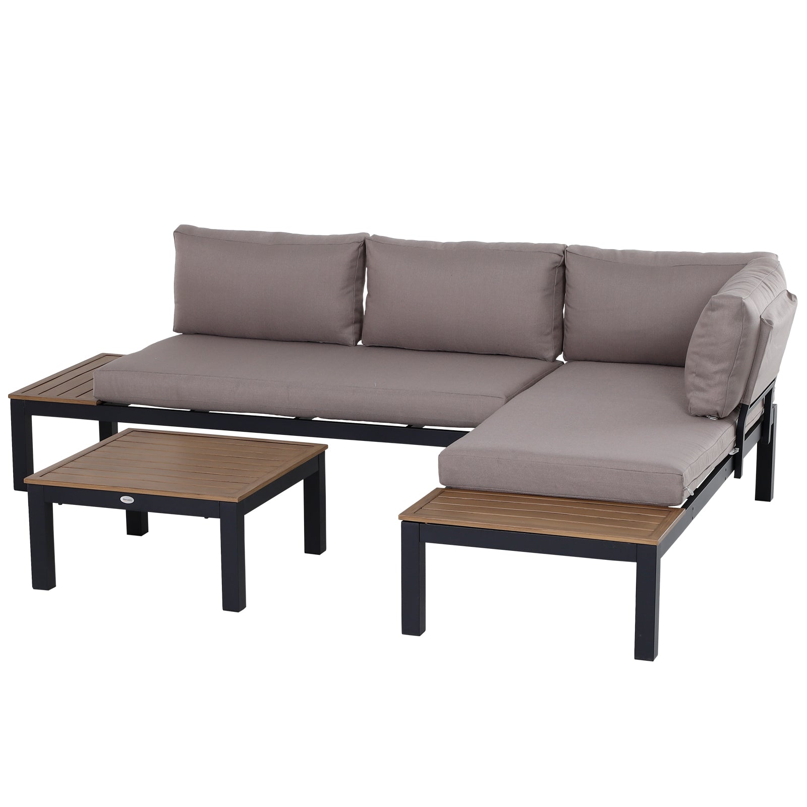 Outsunny 3-Piece Aluminium Frame Outdoor Lounge Set with Sofa, Chaise Lounge and Table, Mixed Grey