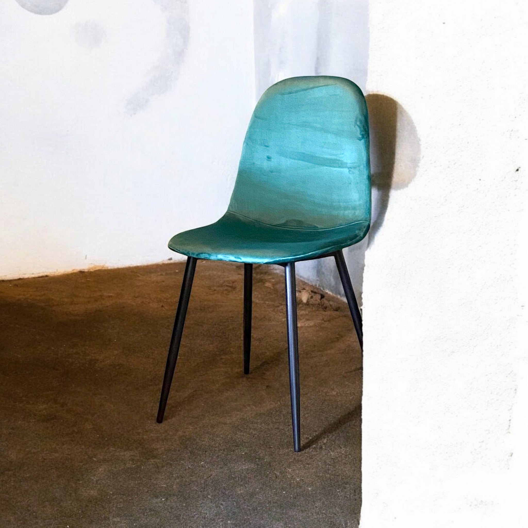 MSL Scandinavian Green Fabric Chair with Black Eiffel-Style Metal Legs, Cushioned Ergonomic Seat