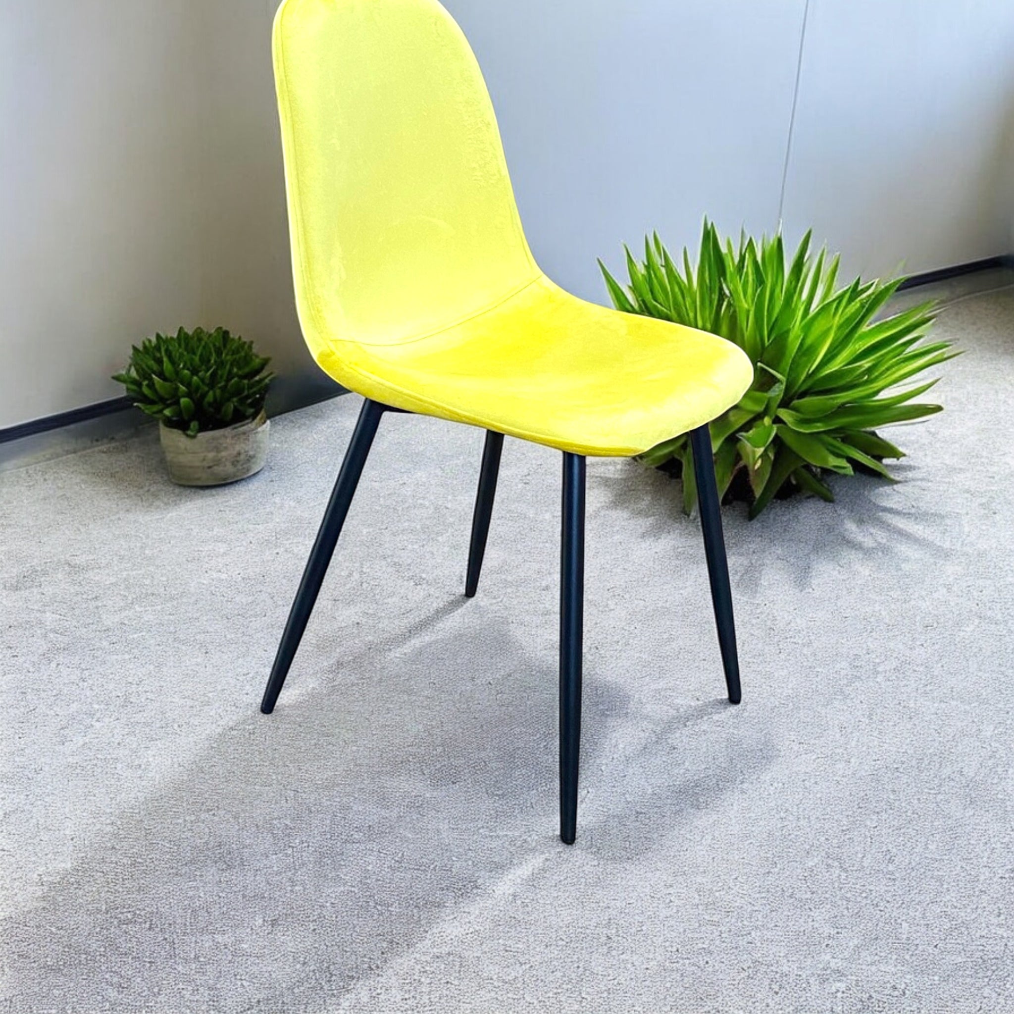 MSL Yellow Fabric Cushioned Chair with Black Eiffel-Style Metal Legs, Modern Ergonomic Seat