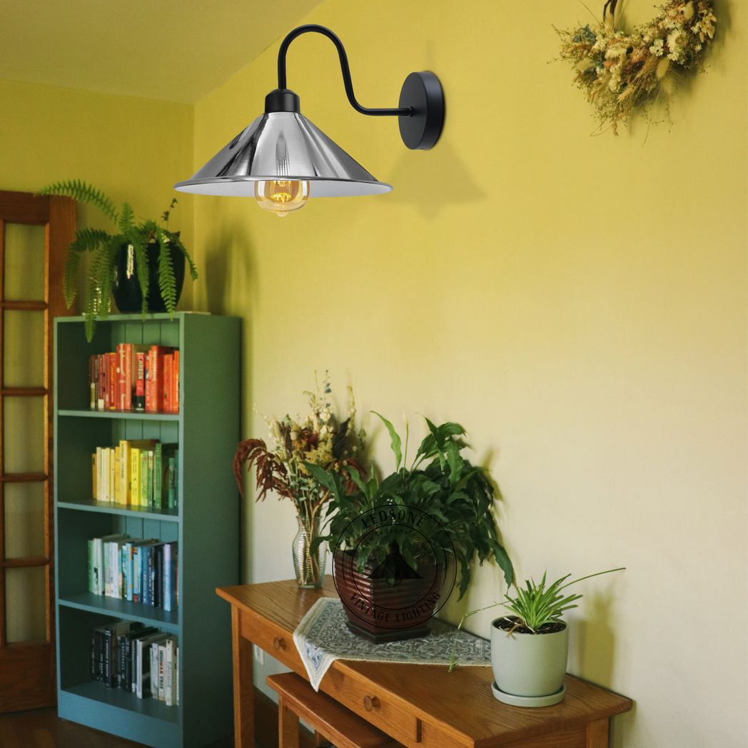 Vintage Metal Cone Wall Sconce, E27 Base, Dimmable, Indoor