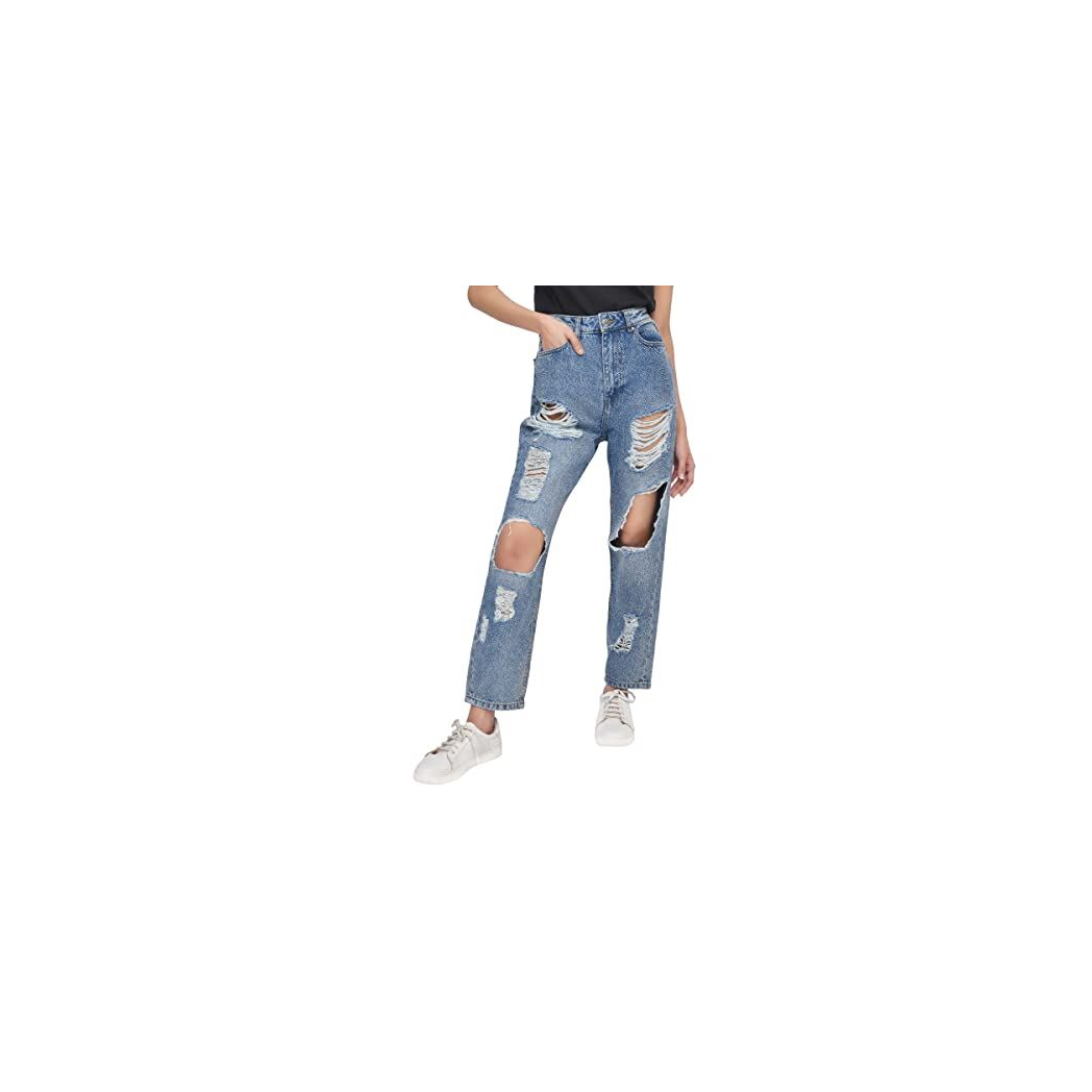 M17 Multi Rip High Waisted Mom Jean Mid Wash