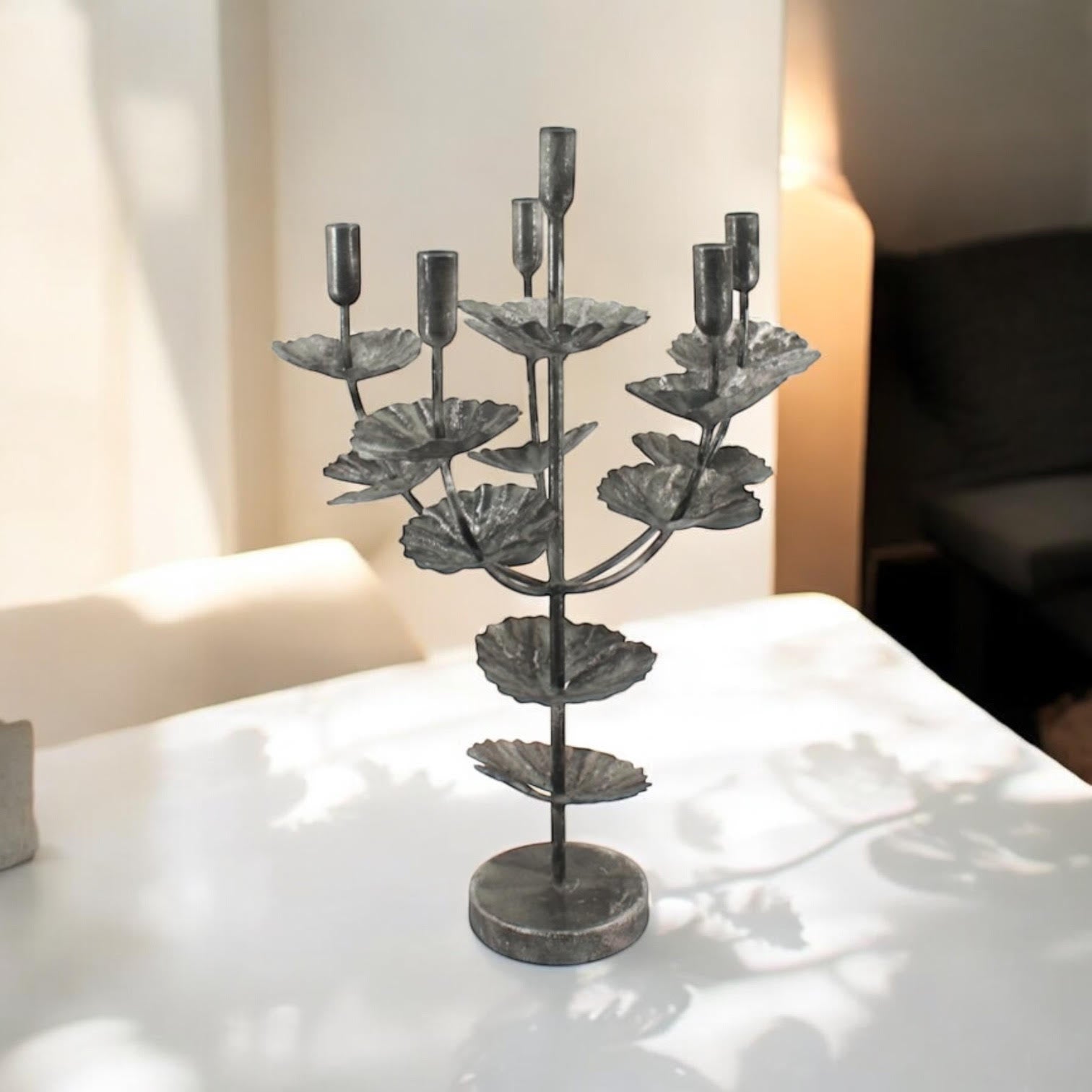 MSL 57cm Silver Hand-Finished Metal Candle Holder
