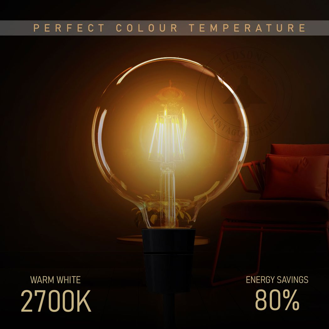 G125 E27 8W Edison Style LED filament Globe shape Retro Vintage Amber light bulb