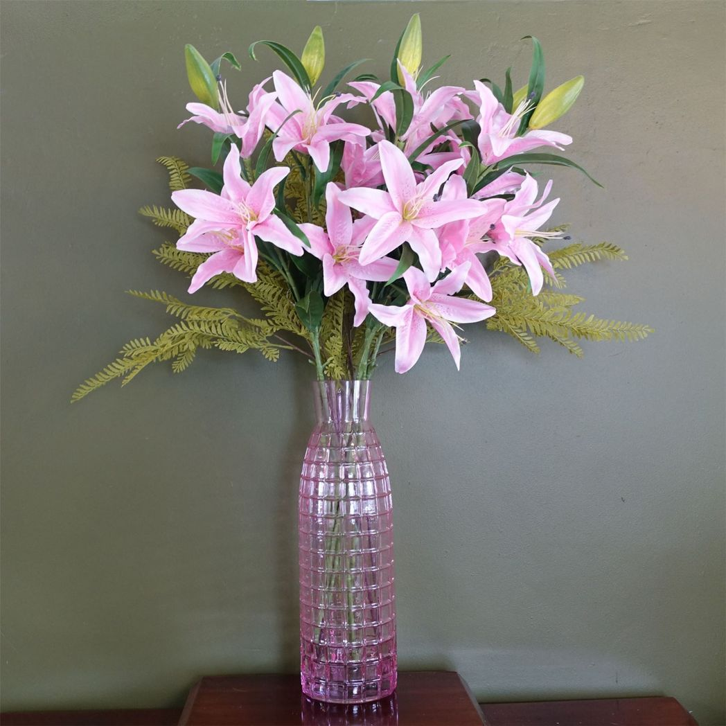 Leaf 49cm Tall Pink Square Glass Vase