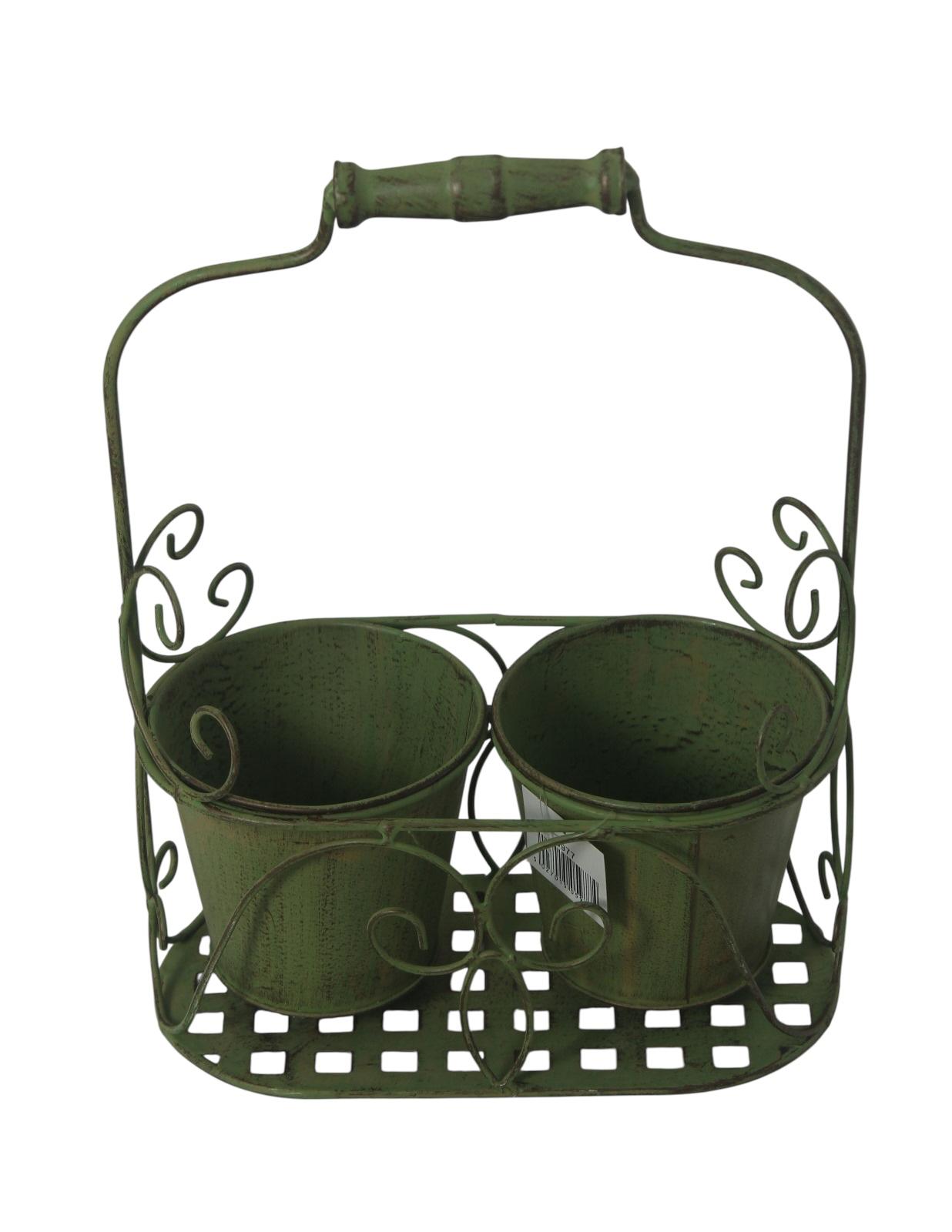 MSL Green 2 Pot Basket Planter with Handle for Indoor or Outdoor Use