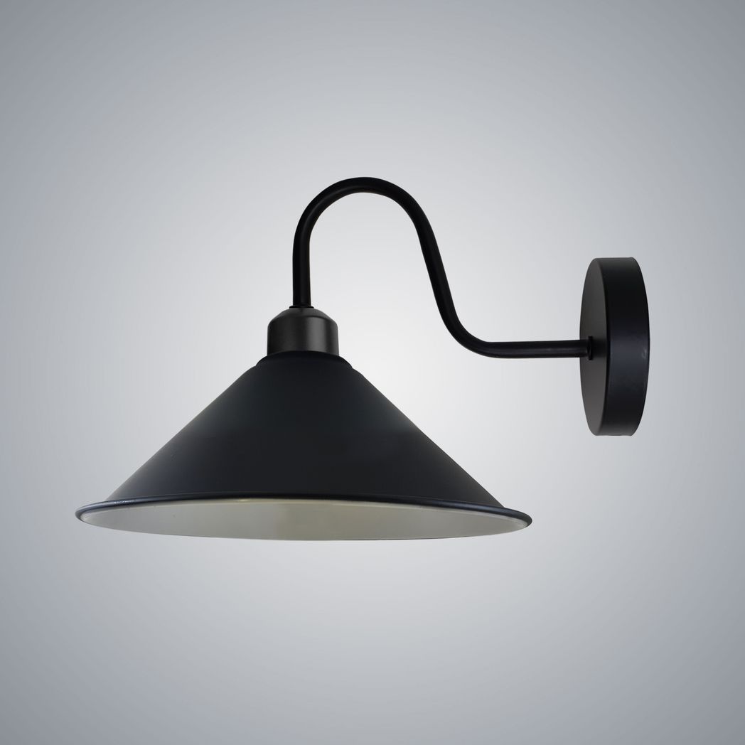 Black Vintage Wall Sconce, E27 Socket, Swan Neck Cone Shade