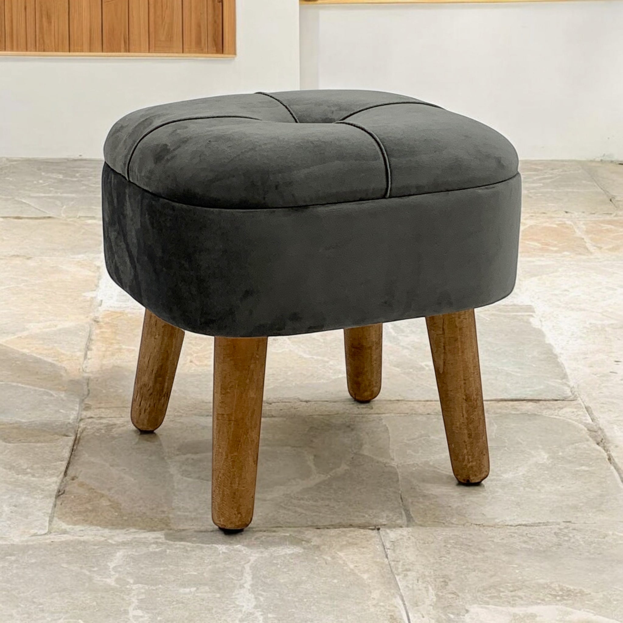 MSL Grey Velvet Stool