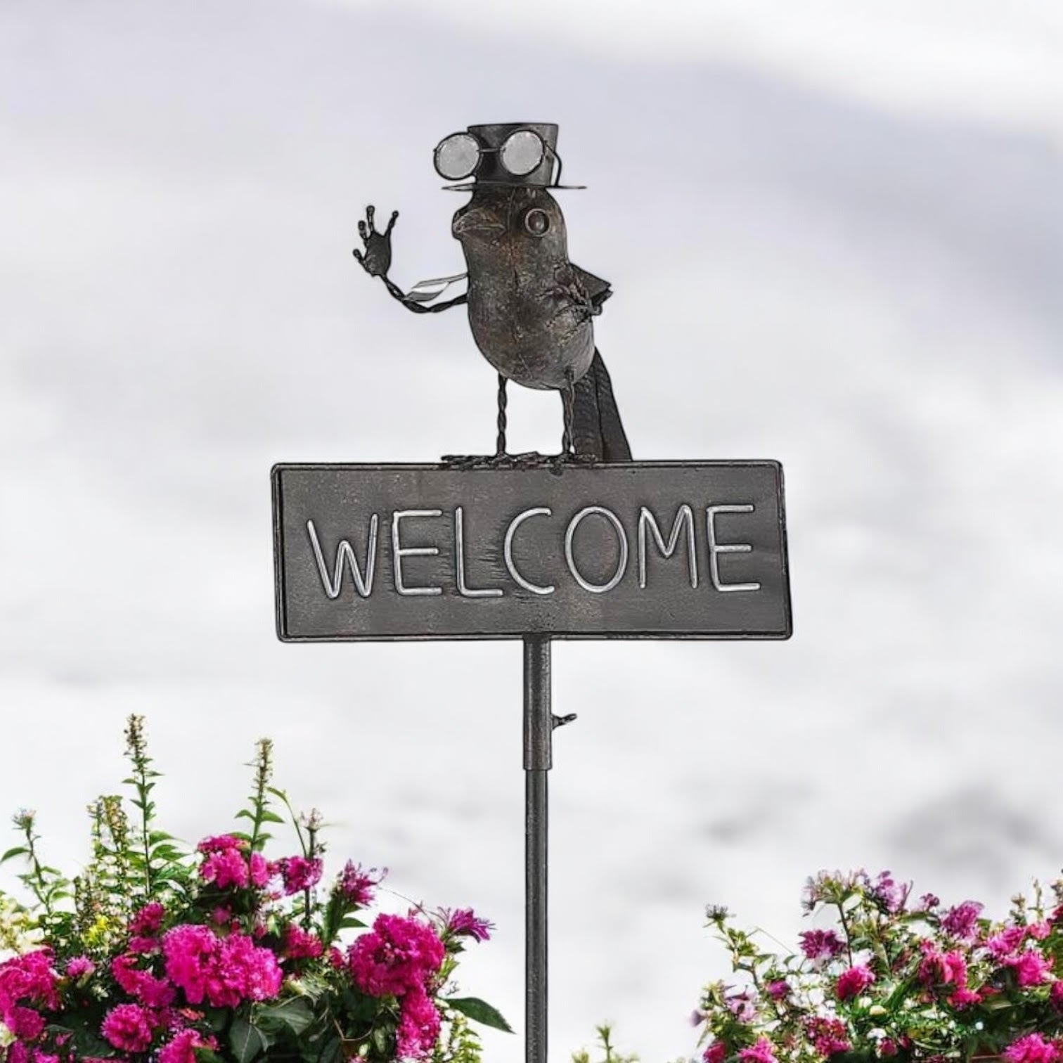53-Inch Metal Bird Welcome Garden Stake for Gardens, Potted Plants, Flower Beds and Lawns