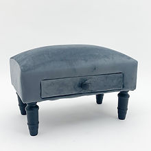 Grey Velvet Footstool with Drawer and Storage Compartment, Screw-In Legs