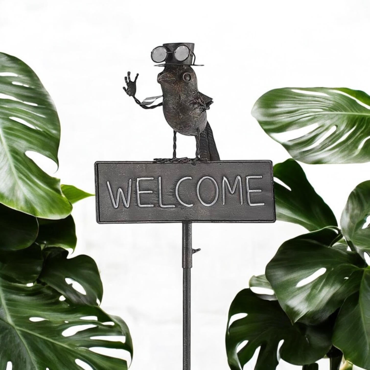 53-Inch Metal Bird Welcome Garden Stake for Gardens, Potted Plants, Flower Beds and Lawns