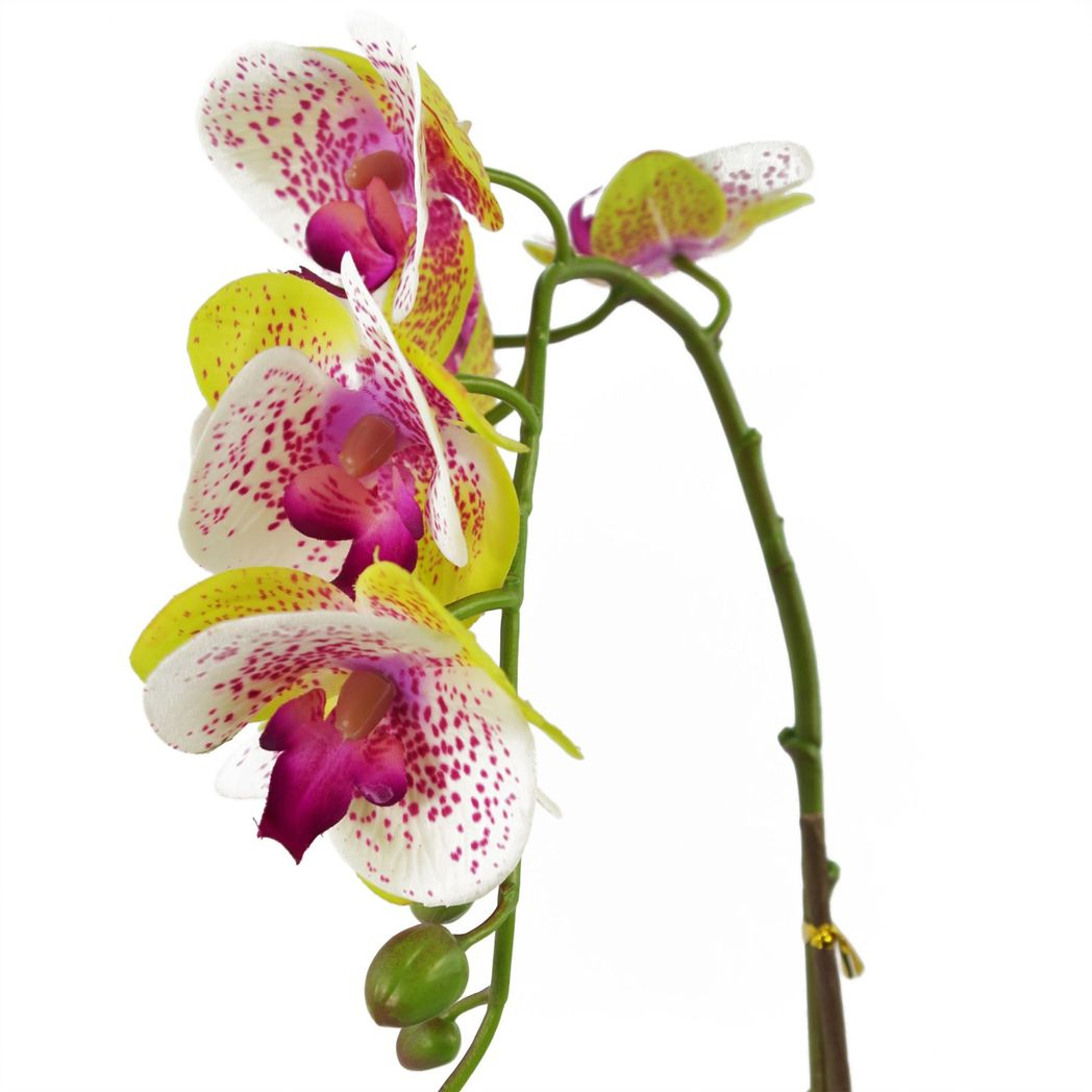 Leaf 46cm Artificial Harlequin Pink Orchid with 7 Real Touch Flowers in Decorative Plastic Pot