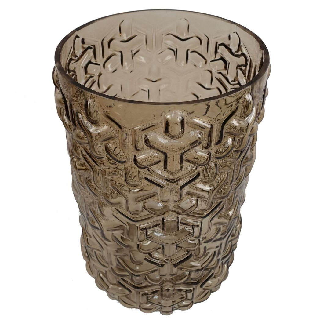 Leaf Embossed Chestnut Glass Vase, Hand-Finished