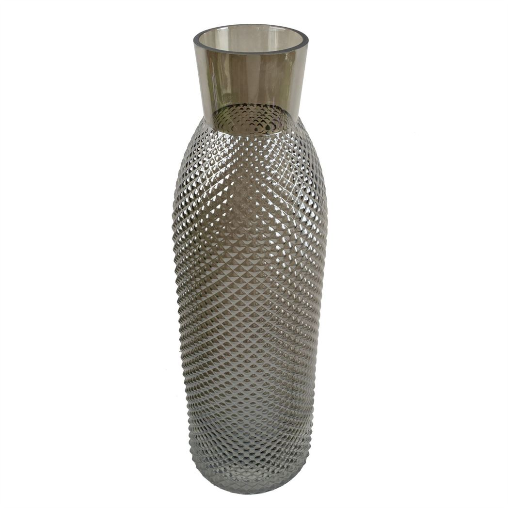 Leaf 50cm Smoke Grey Diamond Detail Tall Glass Vase