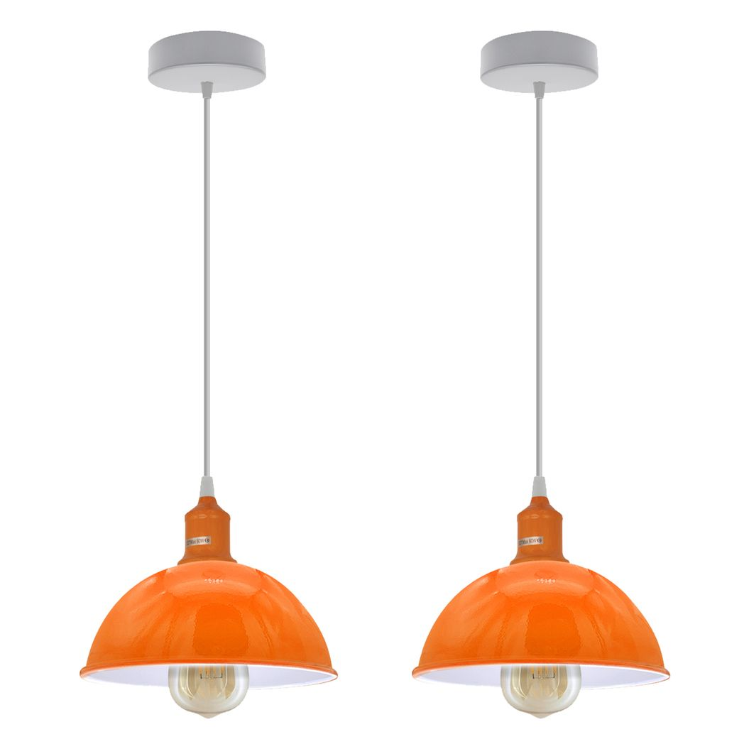 2 Pack Orange Dome Metal Pendant Lamp Shades, Vintage Retro