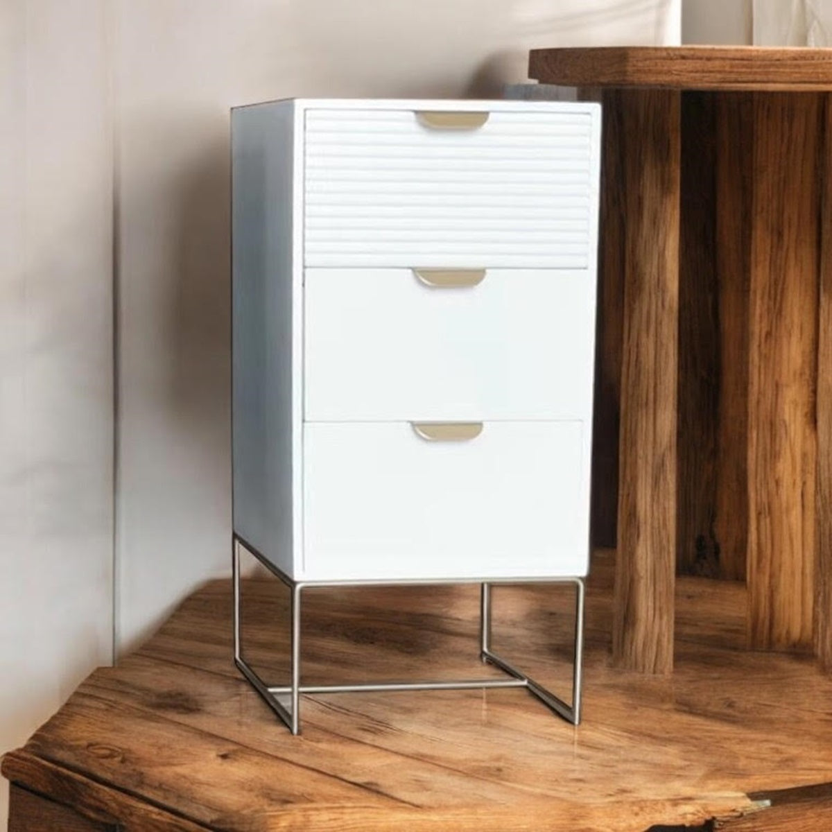 MSL 64cm White Wooden 3 Drawer Bedside Table with Scalloped Edge Design