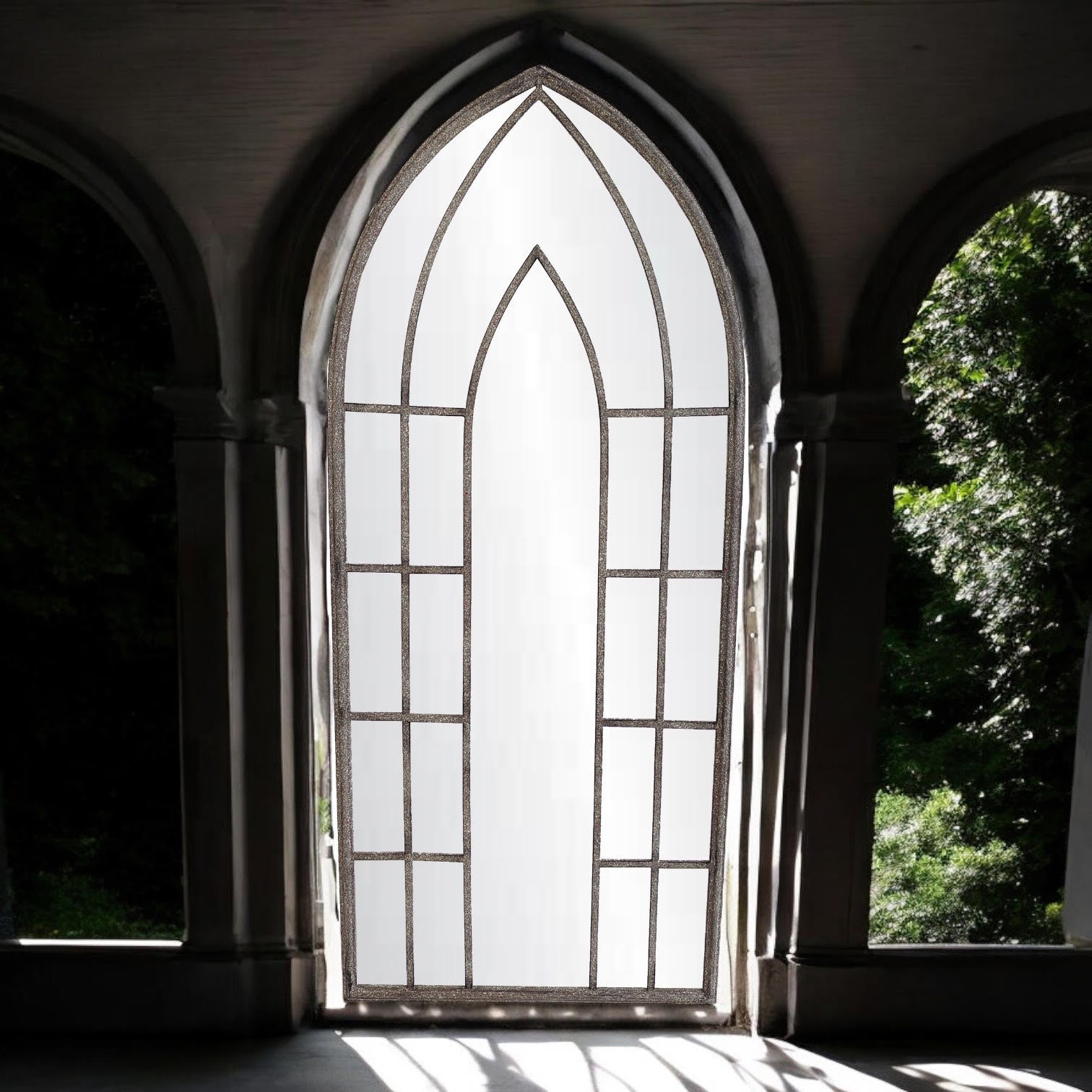 116cm Metal Window Wall Mirror, Indoor or Outdoor Decorative Garden Mirror with Hanging Hook
