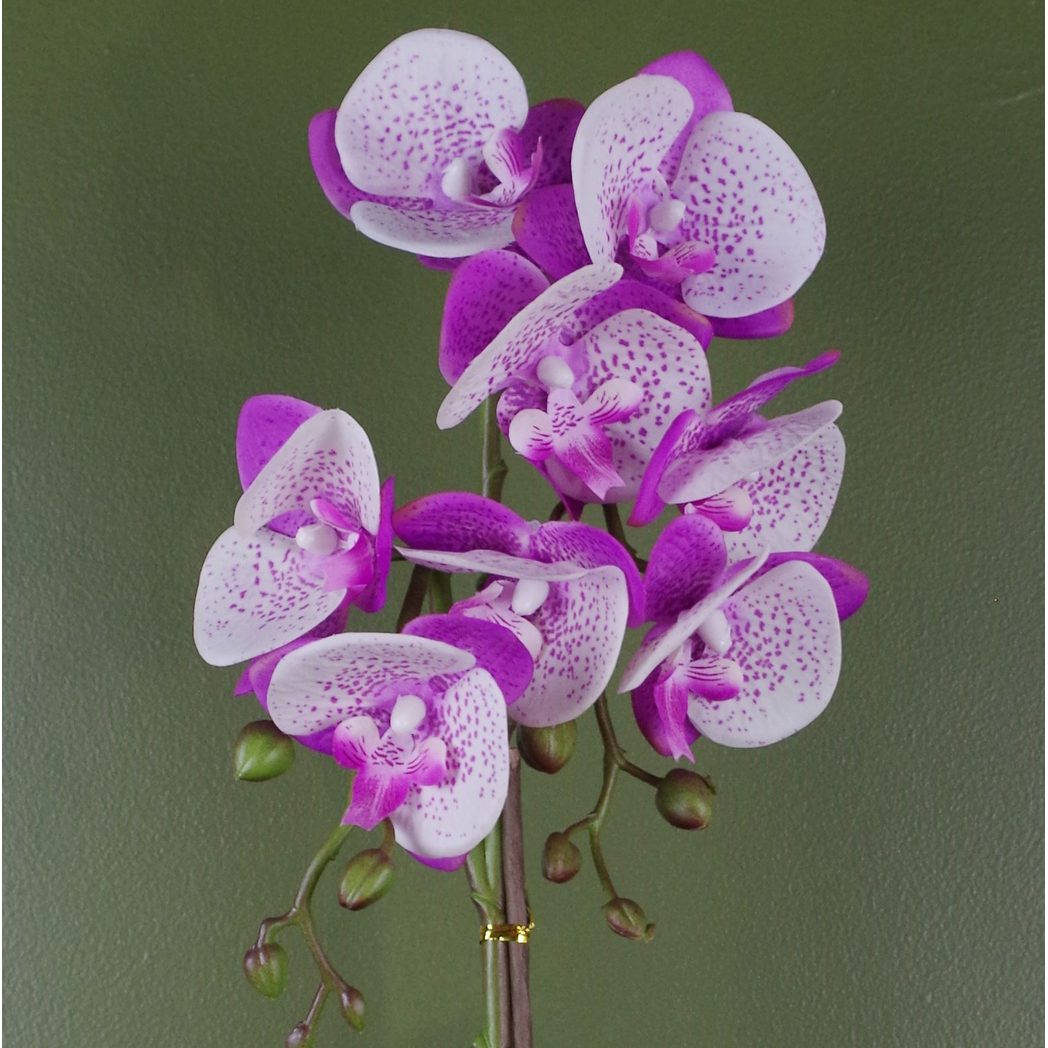 50cm Artificial Phalaenopsis Orchid with Decorative Gold Pot, Real Touch Leaves, 9 Flowers