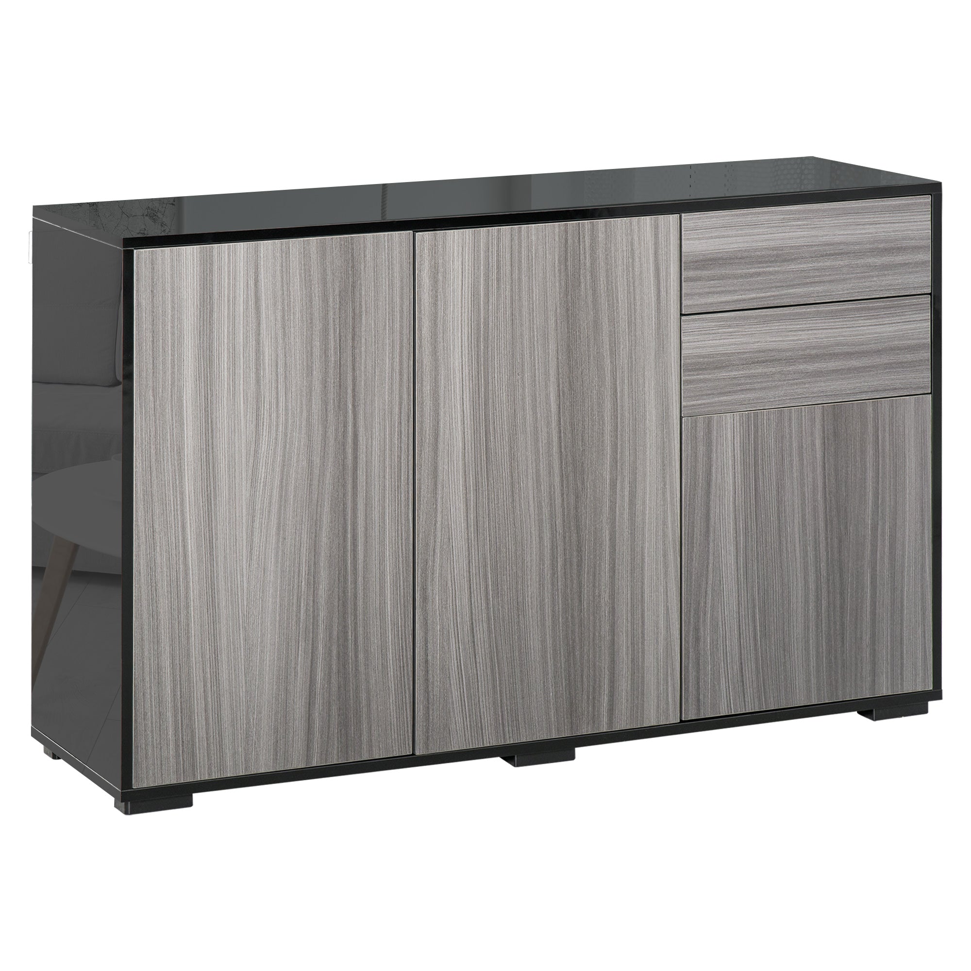 Side Cabinet with 2 Doors and 2 Drawers, Freestanding Home Office Storage Cabinet, Grey Black