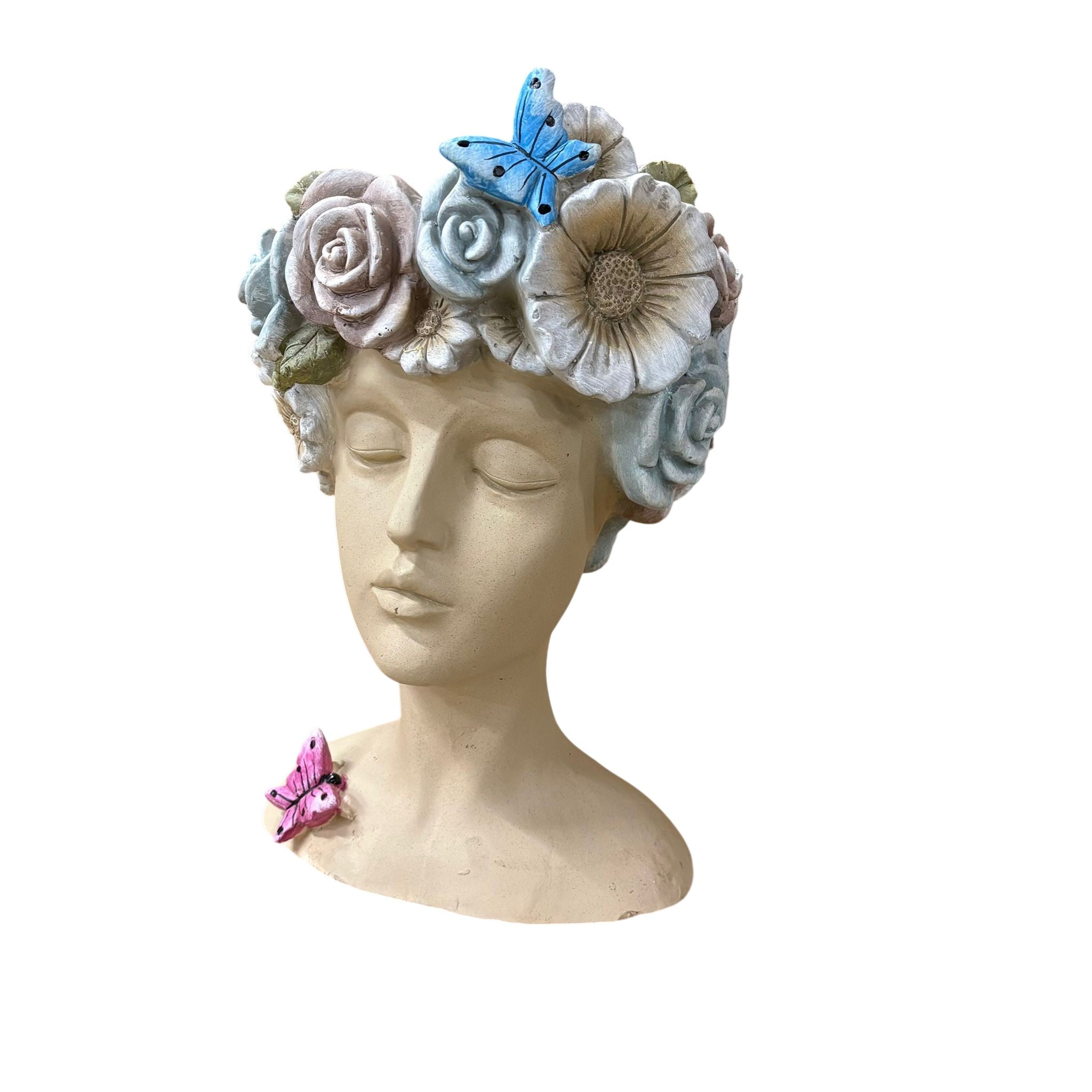 42cm Fibre Glass Head Bust Planter, Hand Finished, Indoor or Outdoor Use