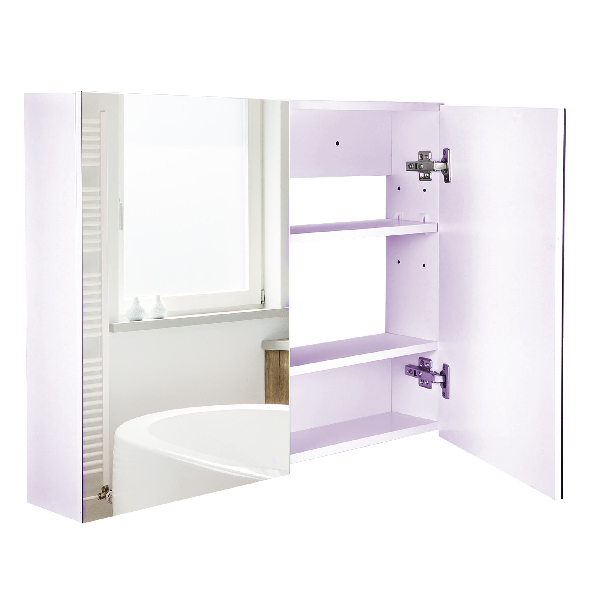 Wall Mounted Double Door Mirror Cabinet Bathroom Storage Unit with Adjustable Shelf