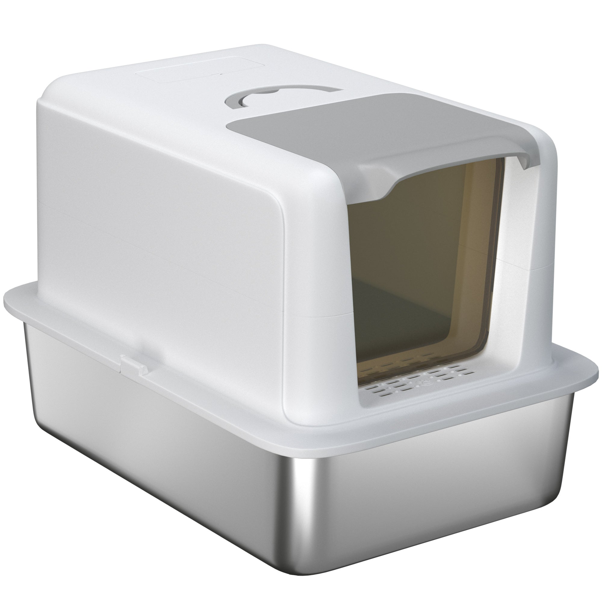 PawHut Stainless Steel Enclosed Cat Litter Box with Removable Lid and Scoop, White