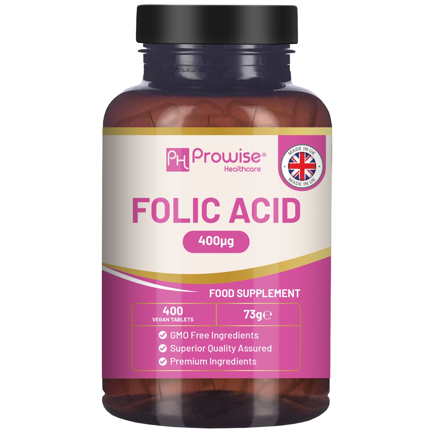 Prowise Folic Acid 400 mcg Tablets, 400 Vegan Vitamin B9 Tablets