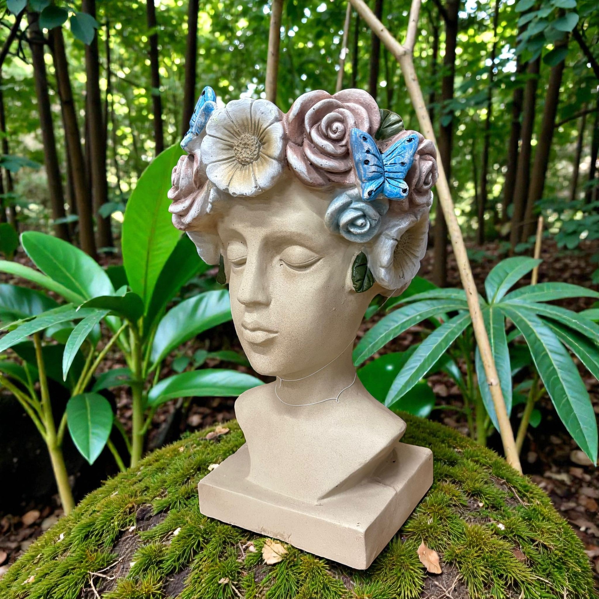 42cm Fibre Glass Head Bust Planter, Hand Finished, Indoor or Outdoor Use